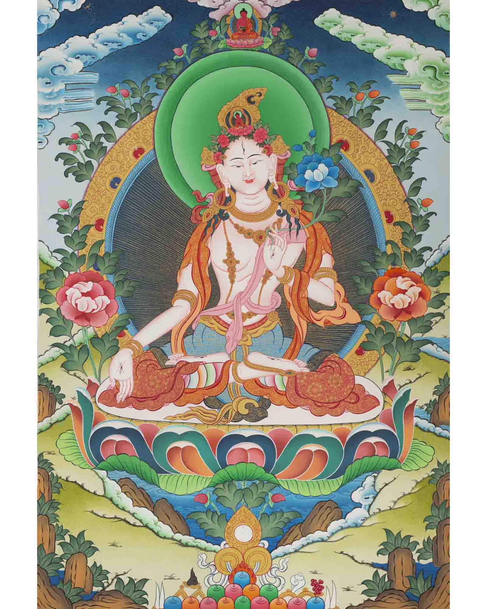 White Tara Thangka Painting | Tibetan Thangka Art