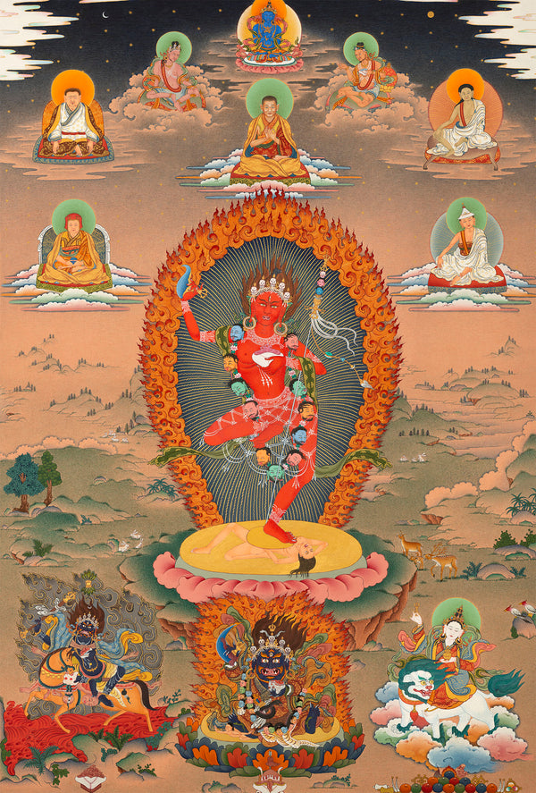 Dynamic Dakini Vajravarahi Thangka with Lineage Masters