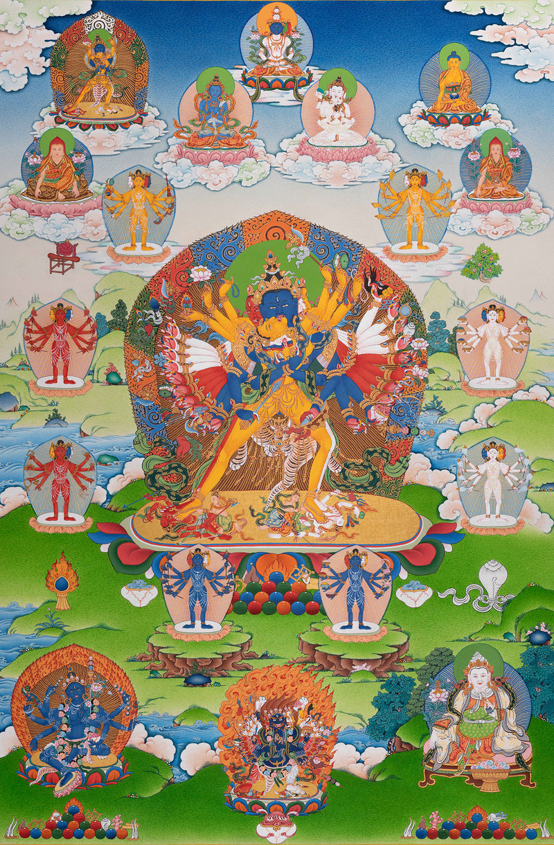 Rare Kalachakra with Consort Vishvamata Thangka with Renitue