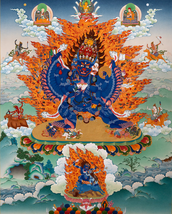 Exceptionally Detailed Yamantaka Thangka with Yama