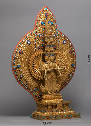 Avalokiteshvara 1000 Arms | Chenrezig Buddha | 24K Gold Hand Carved Statue