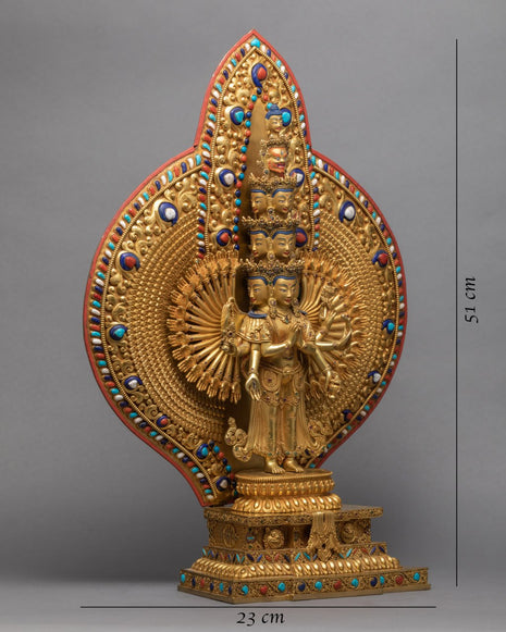 Avalokiteshvara 1000 Arms | Chenrezig Buddha | 24K Gold Hand Carved Statue