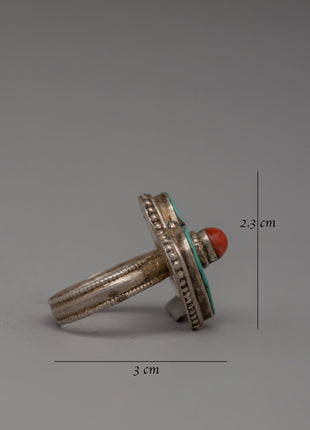 Silver Coral and Turquoise Ring | Unique Artisan Jewelry