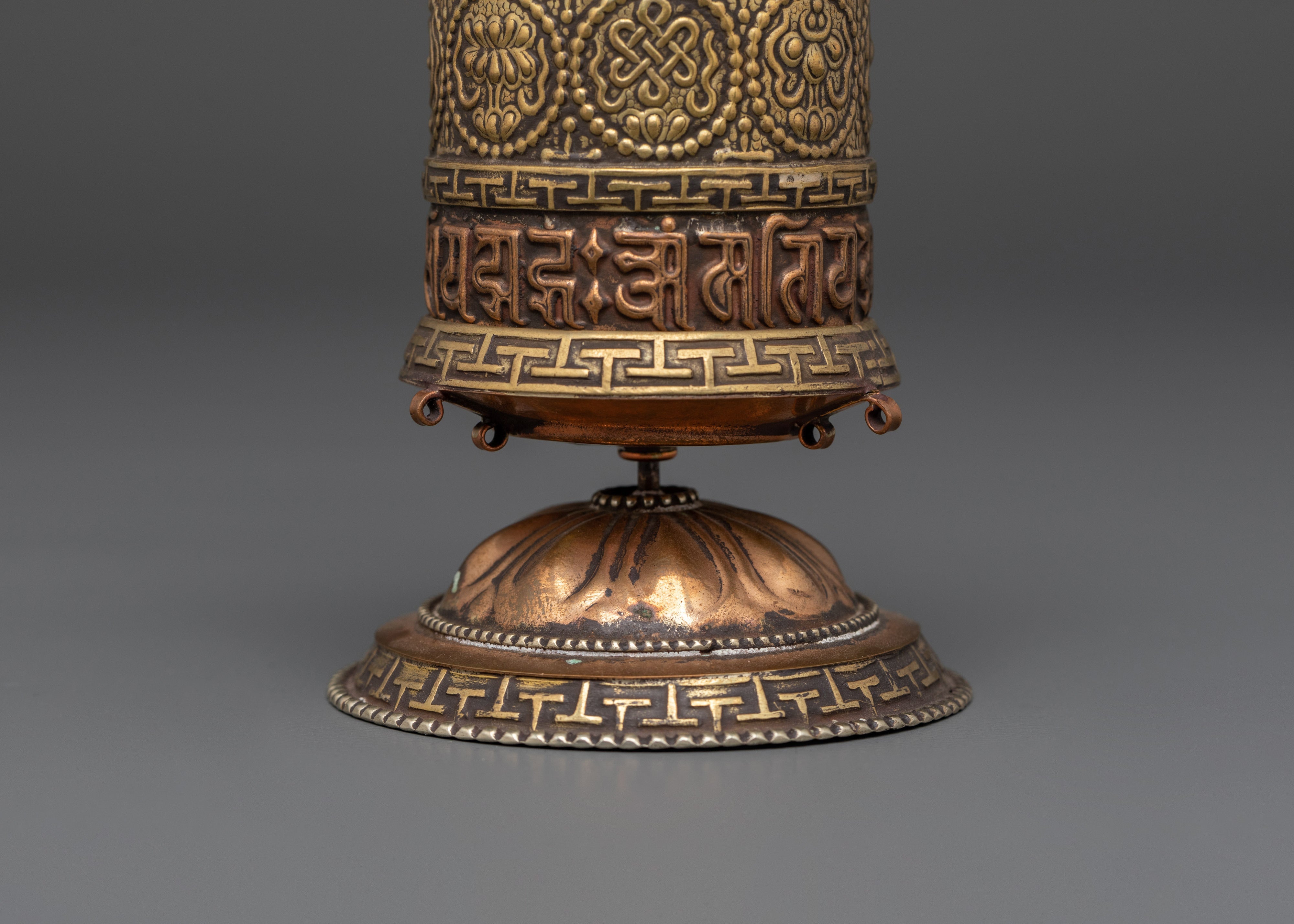 Sacred Ritual Mantra Prayer Wheel | Handmade Brass Copper Buddhist Wheel