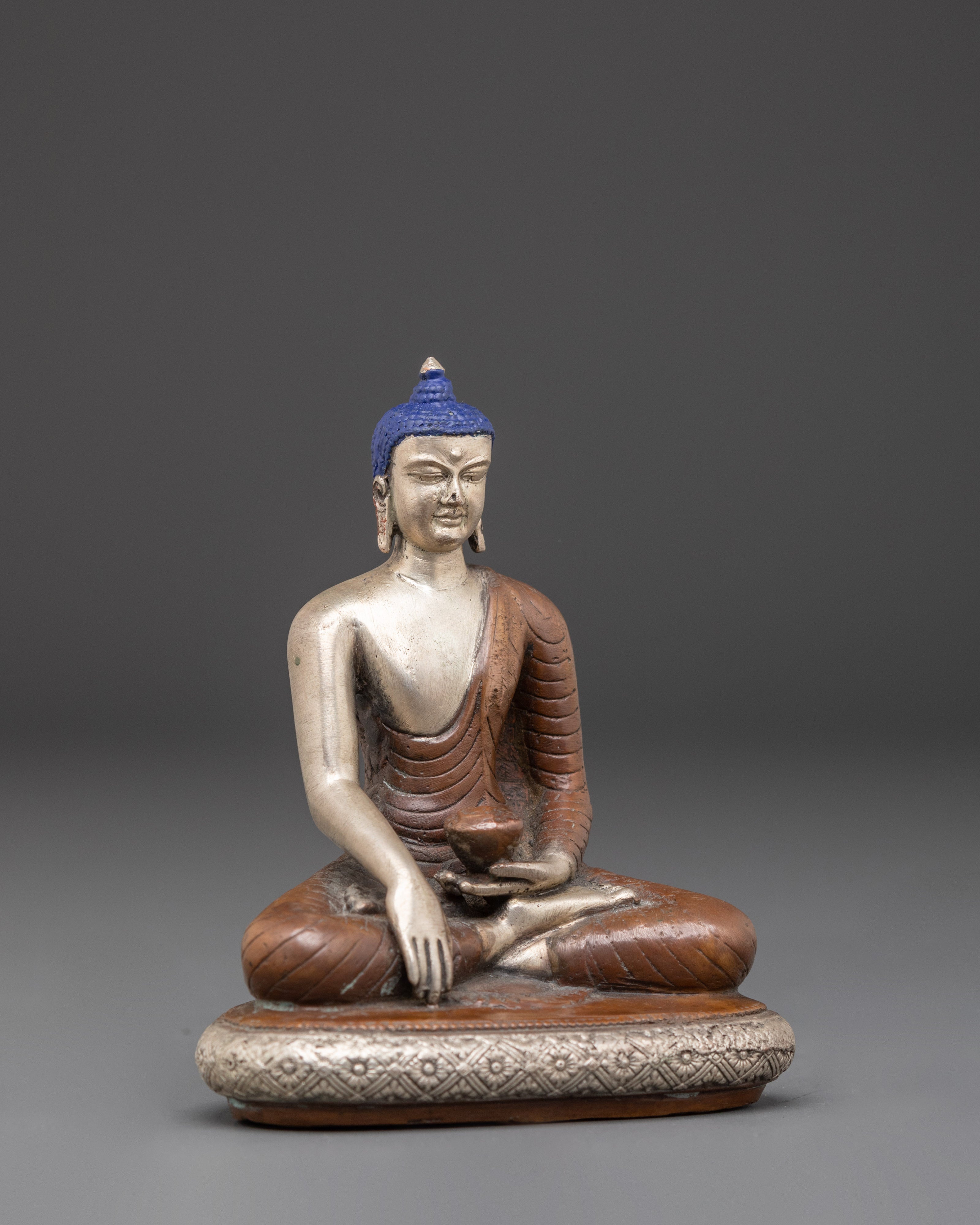 Handmade Awakened Shakyamuni Buddha Statue | Silver Plated Meditation Decor