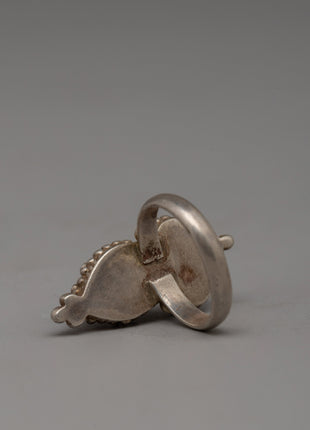 Silver Finger Ring with Copper Accents | Traditional Tibetan Sacred Jewelry