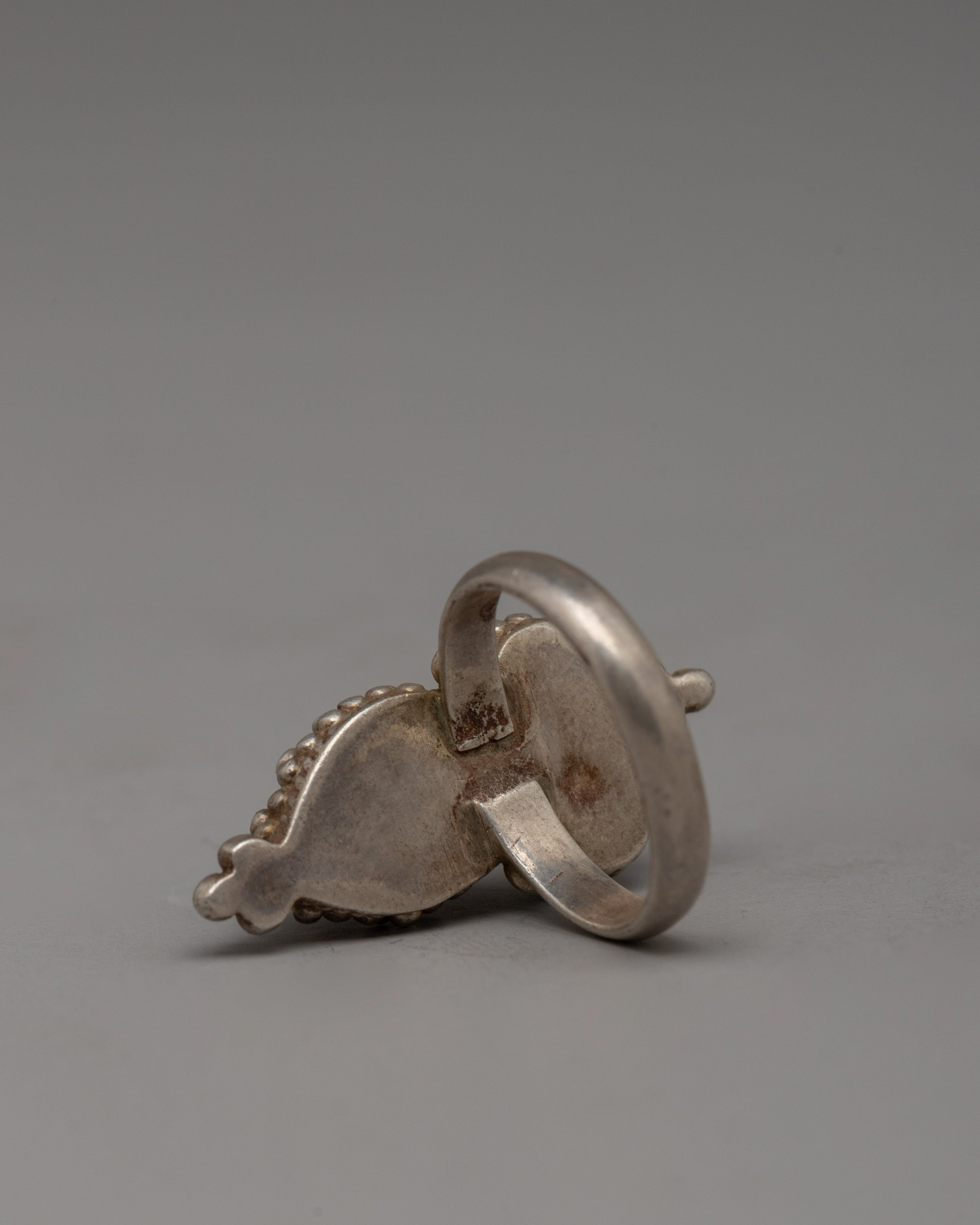 Silver Finger Ring with Copper Accents | Traditional Tibetan Sacred Jewelry