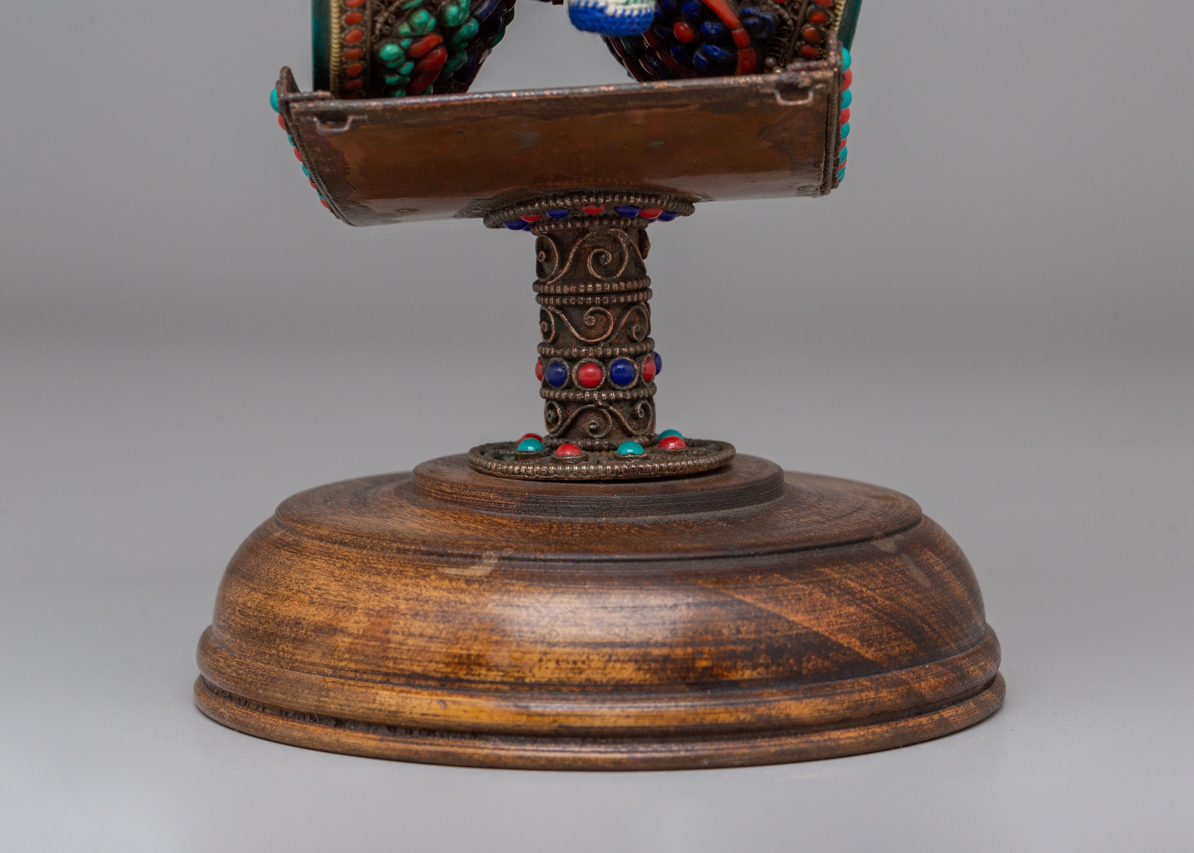 Buddhist Damaru with Stand | Handcrafted Ritual Drum for Meditation