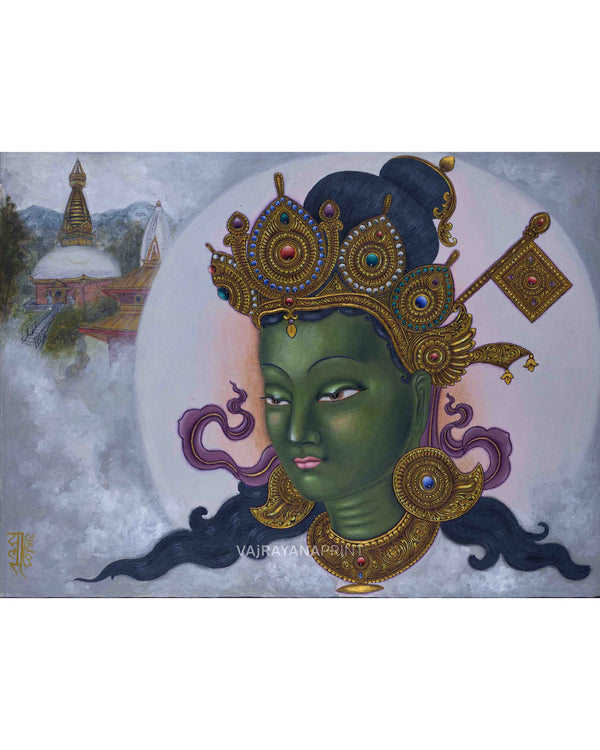 Green Tara Female Buddha Of Enlighten Activity Paubha Print | Green Tara, The Mother Of All Buddhas