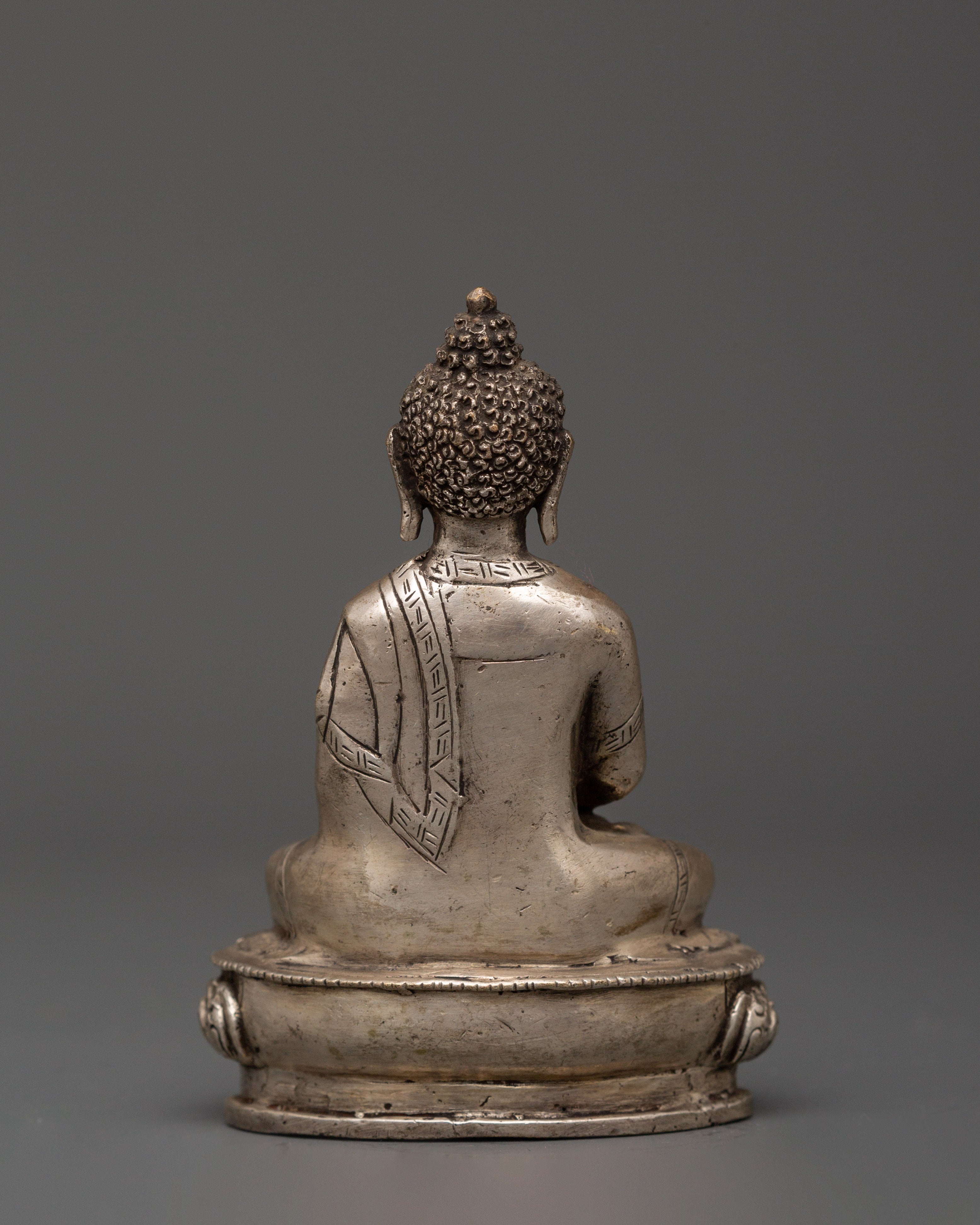 Tibetan Enlightenment Deity Amitabha Buddha Statue | Silver-Plated Copper Sculpture