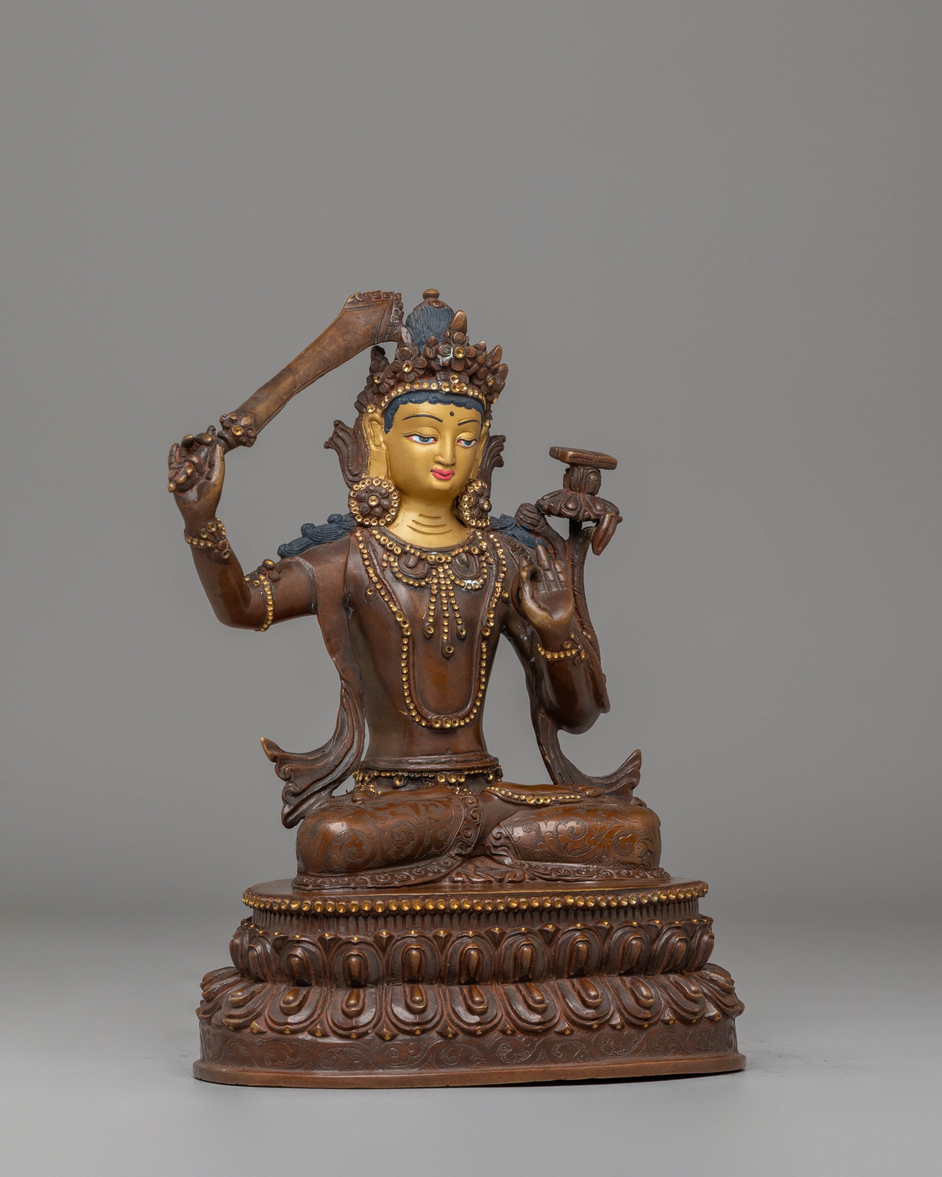Handcrafted Tibetan Manjushri Bodhisattva Sculpture for Decor