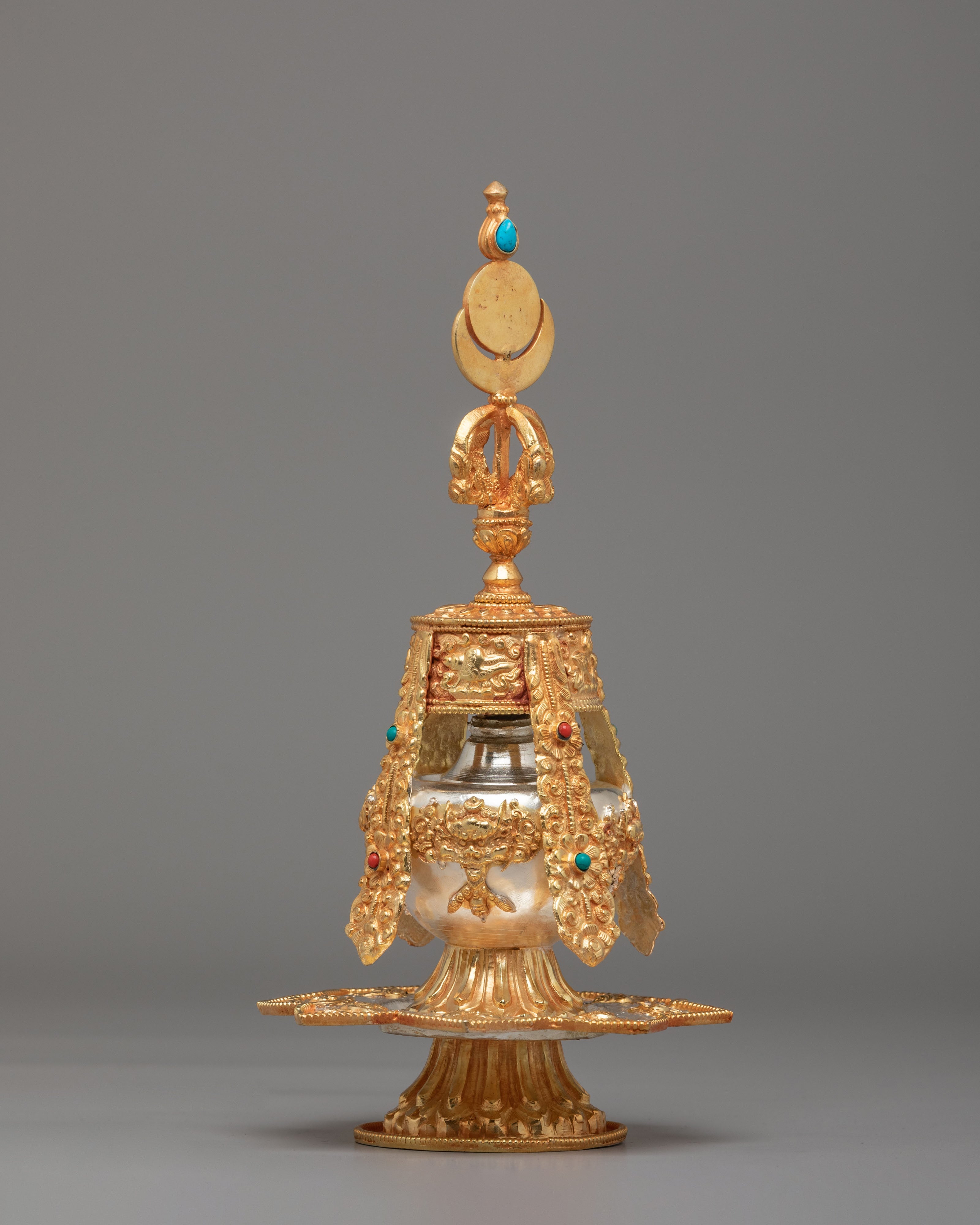 Traditional Tibetan Longlife Vessel | Gold Plated Copper Altar Vase