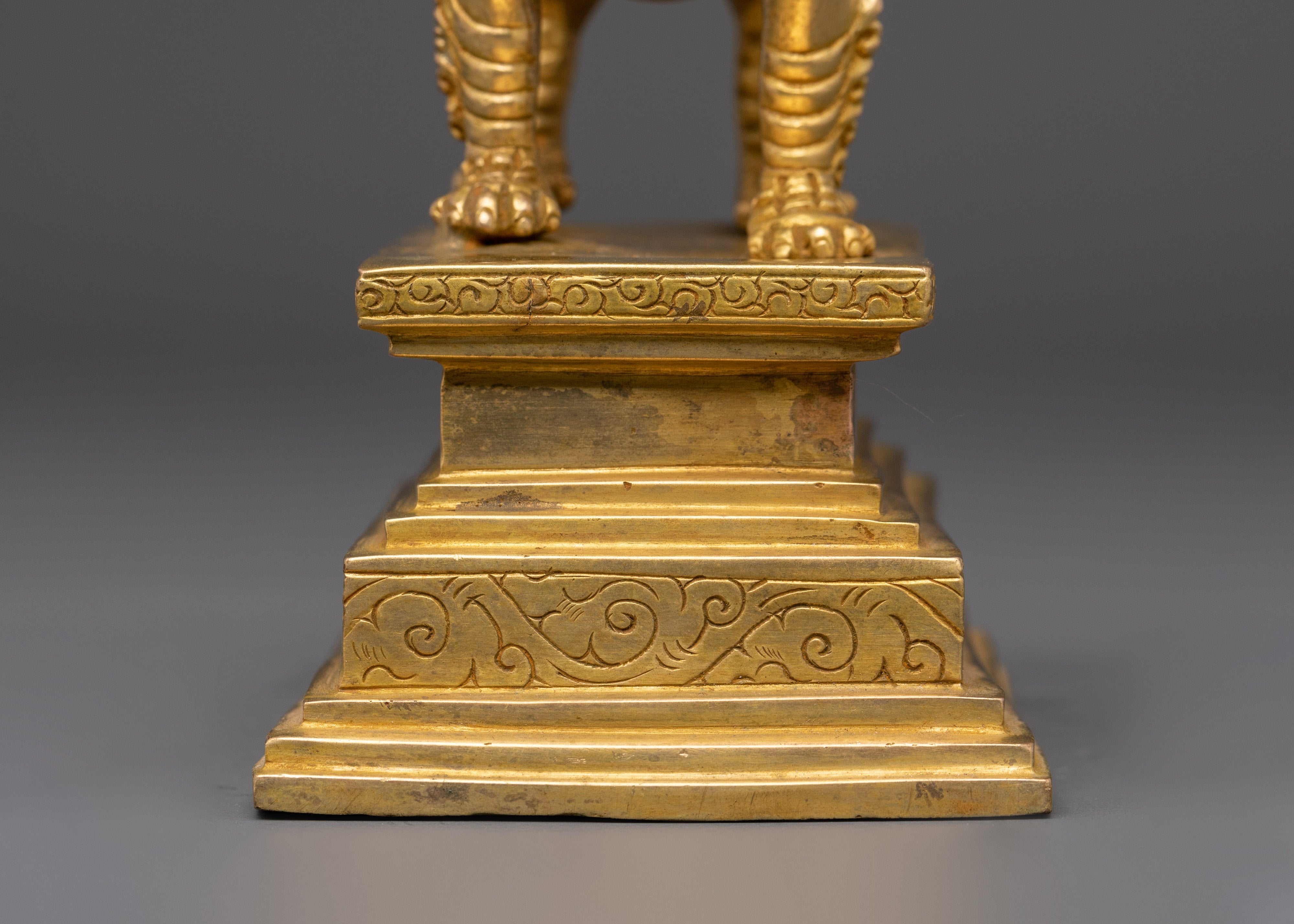 Gold Plated Lion Statue Set | Set of Two Temple Guardians