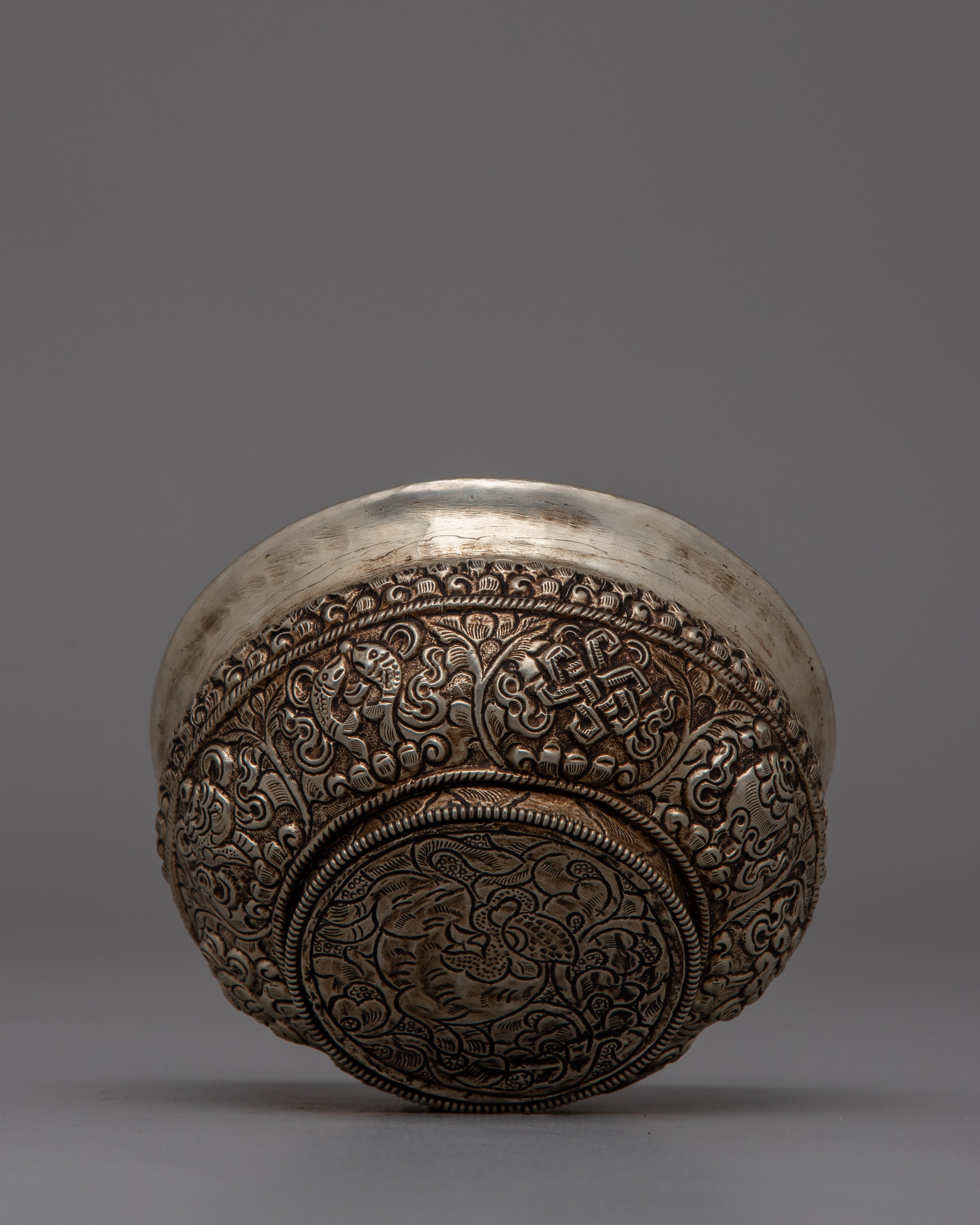 White metal Offering Bowl for Buddhist Altars | Sacred Meditation Gift