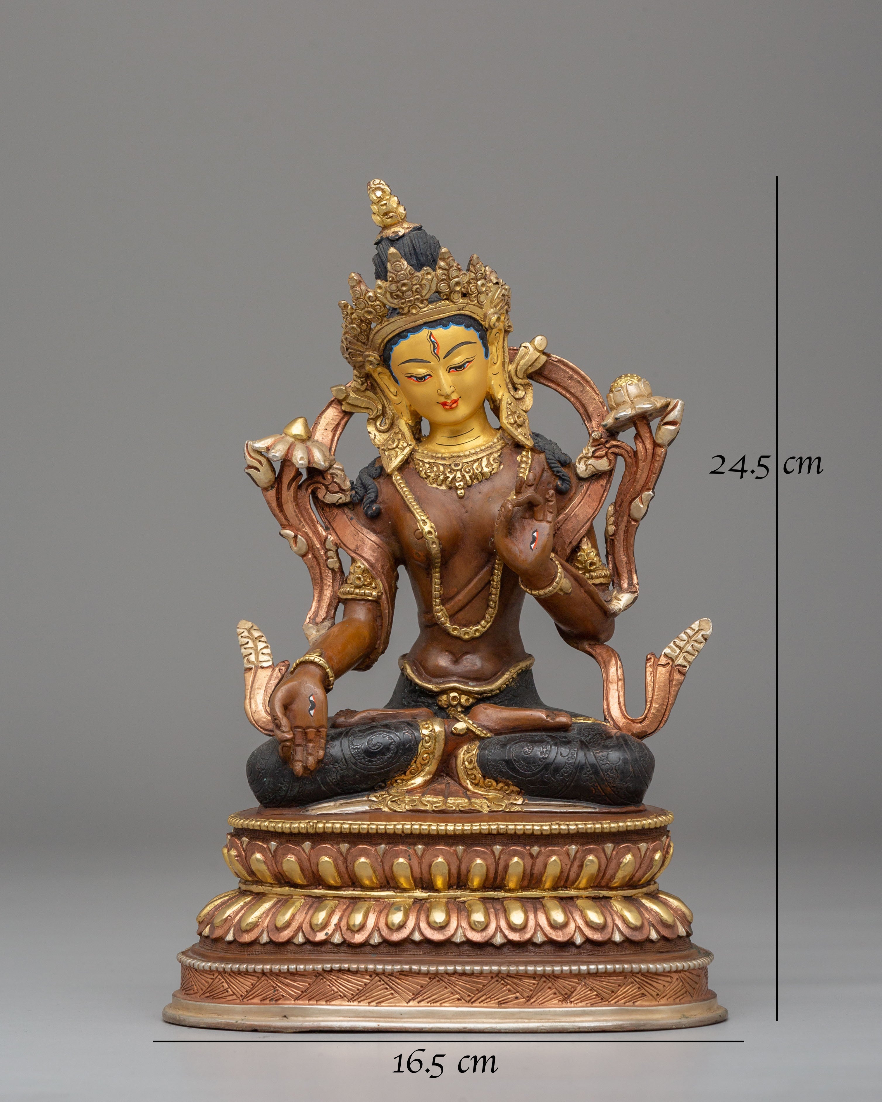 Handcrafted Tibetan White Tara Copper Statue | Spiritual Goddess Statue