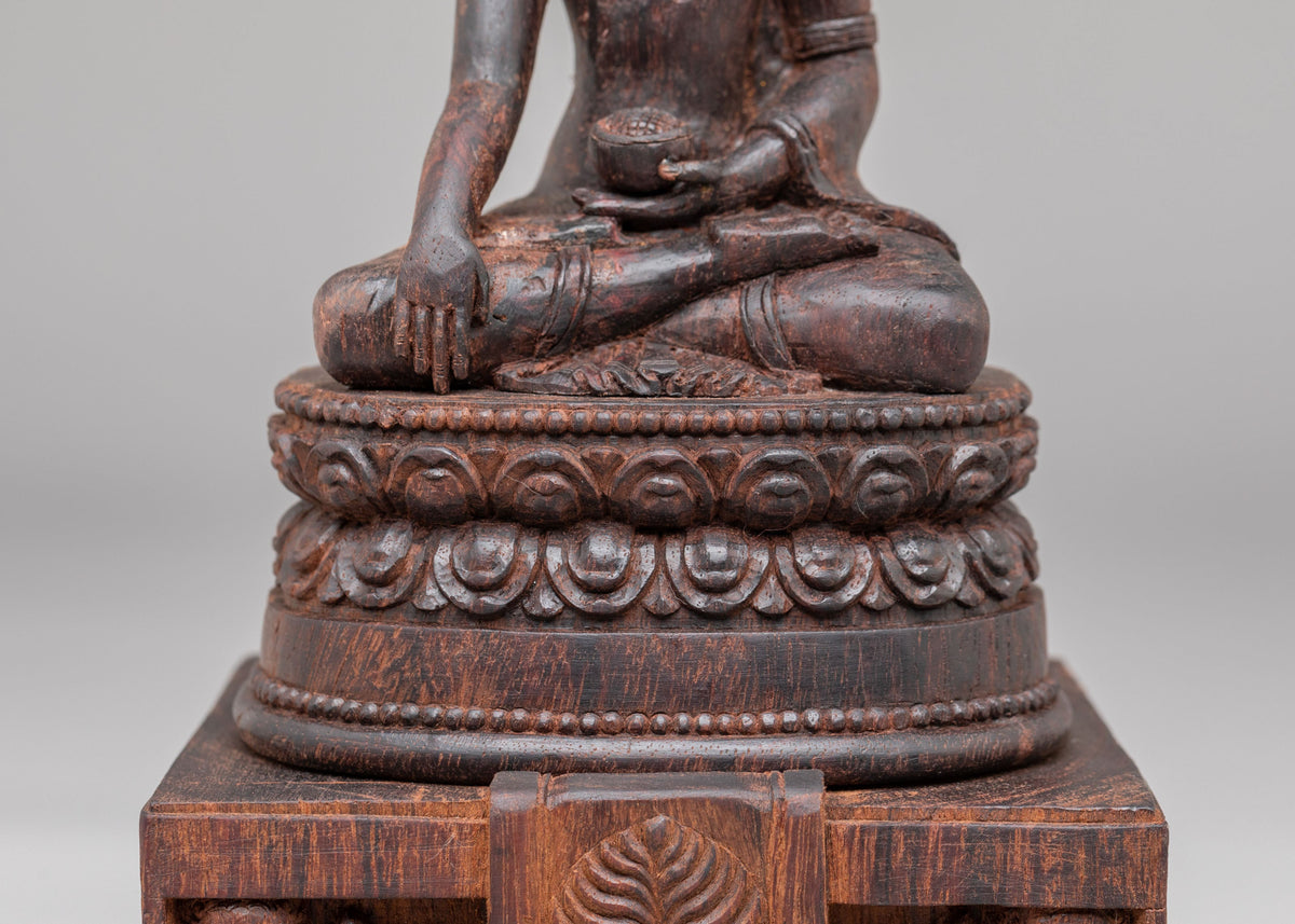Himalayan Siddhartha Gautama Sculpture | Hand Carved Wooden Shakyamuni Buddha