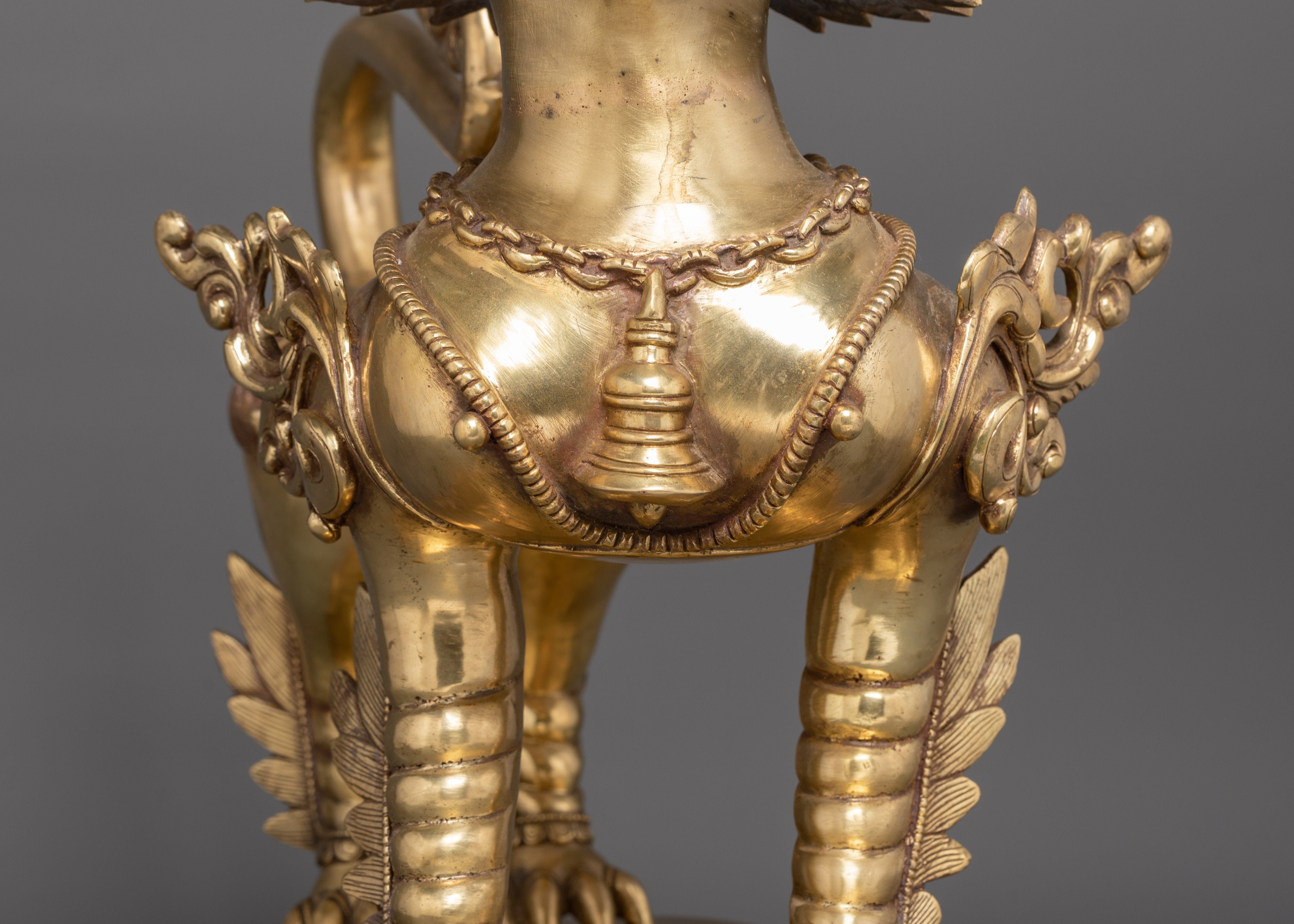 Sacred Tibetan Buddhist Guardian Lions Set | Brass Snow Lion Protector Statues