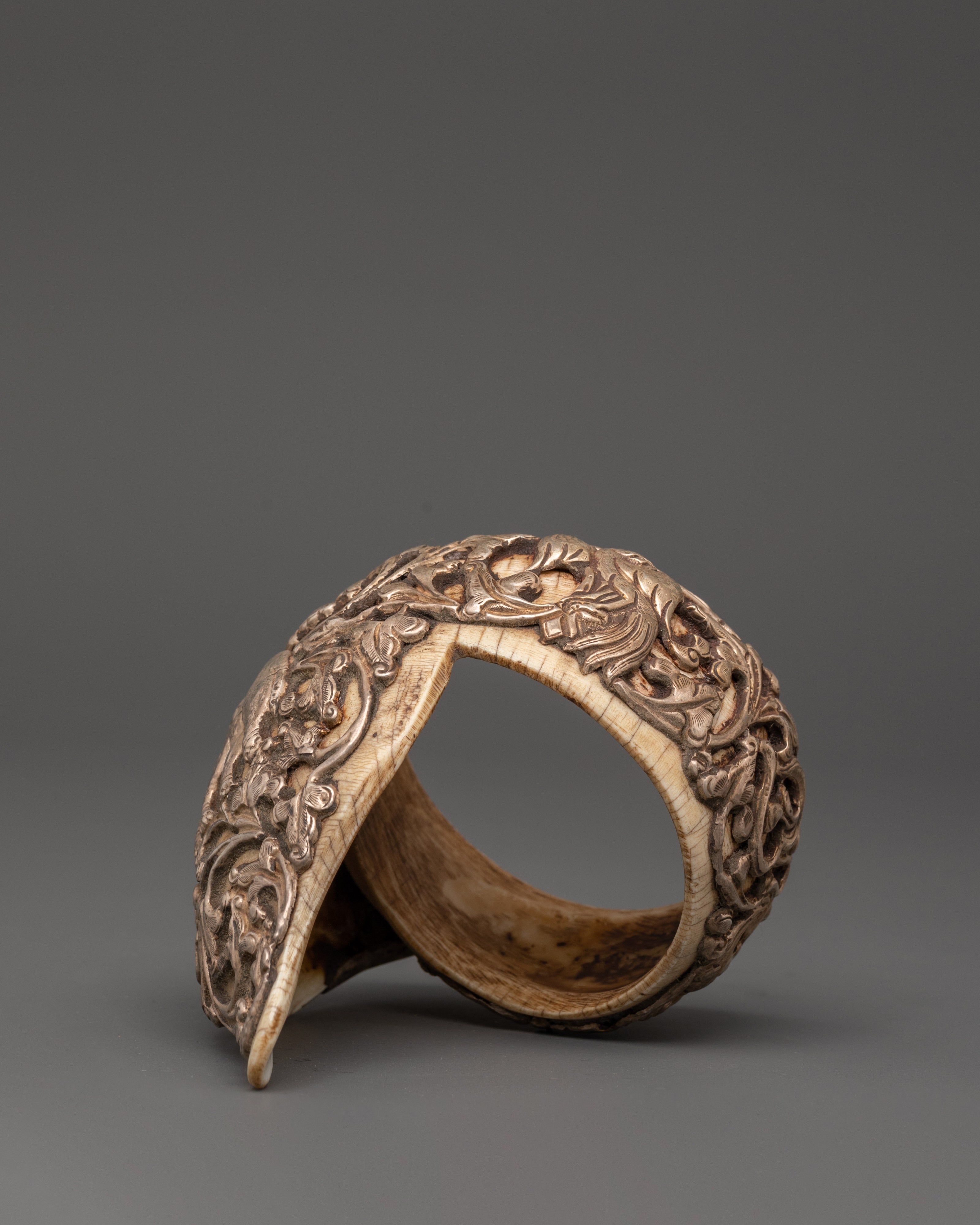 Elephant Carved Conch Shell Bangle | Himalayan Sacred Jewelry