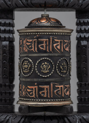 Sacred Buddhist Wooden Base Prayer Wheel | Perfect for Meditation and Ethnic Spiritual Decor