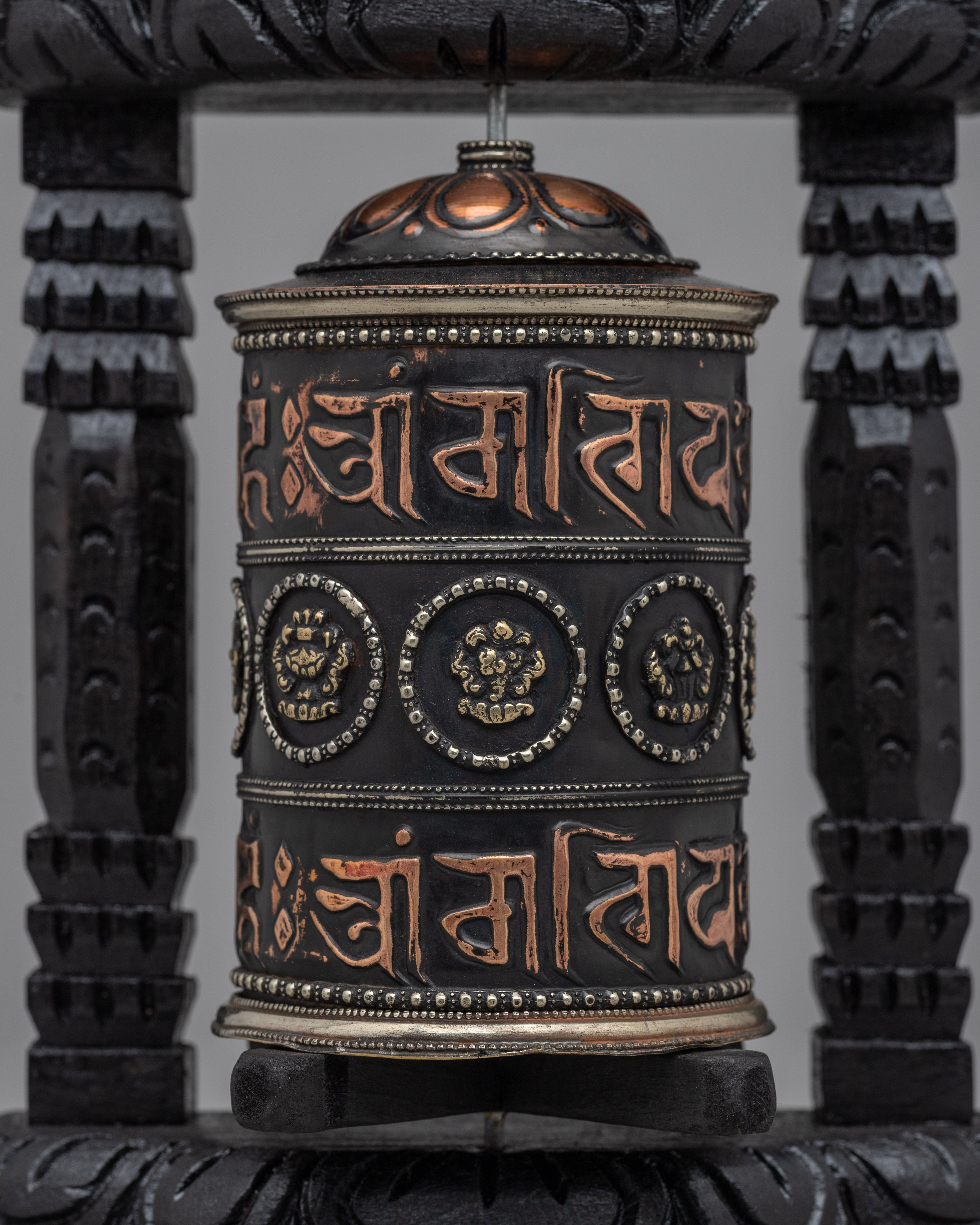 Sacred Buddhist Wooden Base Prayer Wheel | Perfect for Meditation and Ethnic Spiritual Decor