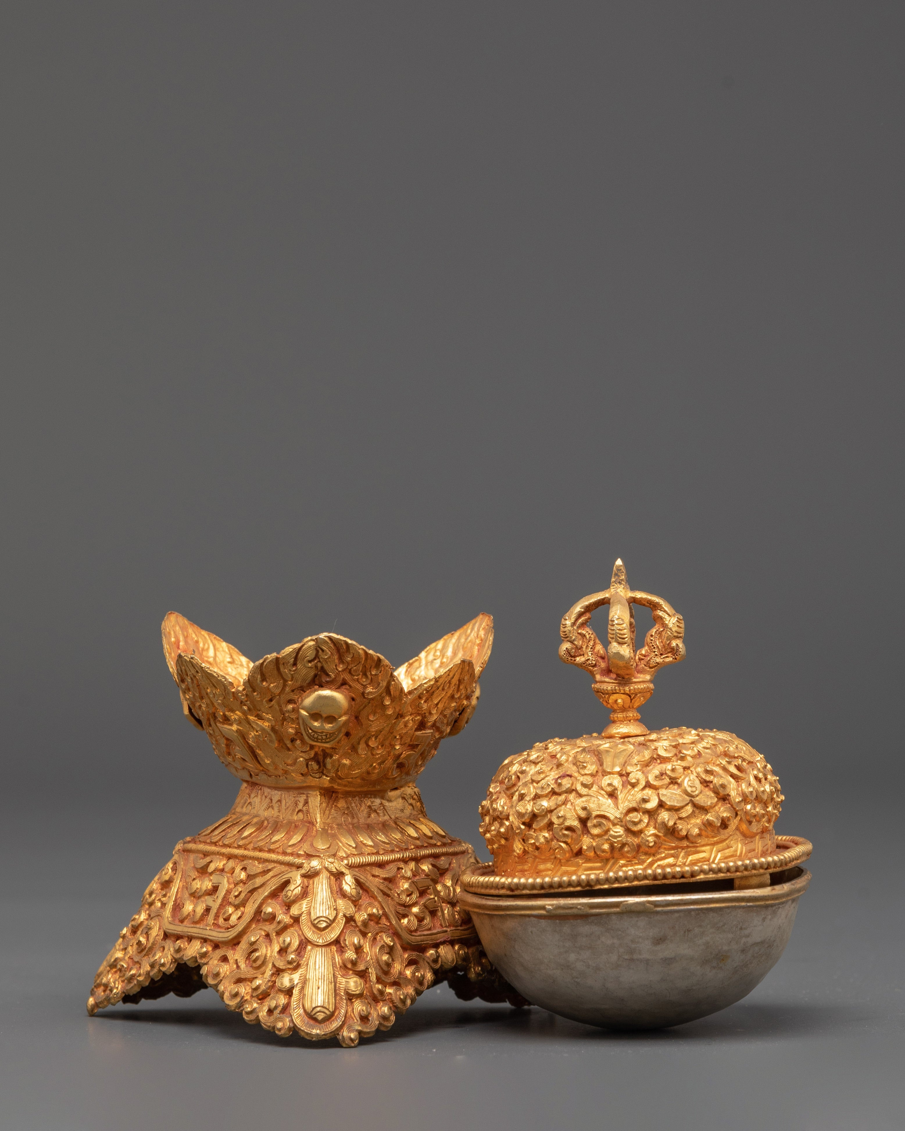 Handmade Gold Plated Kapala | Tibetan Ritual Skull Cup