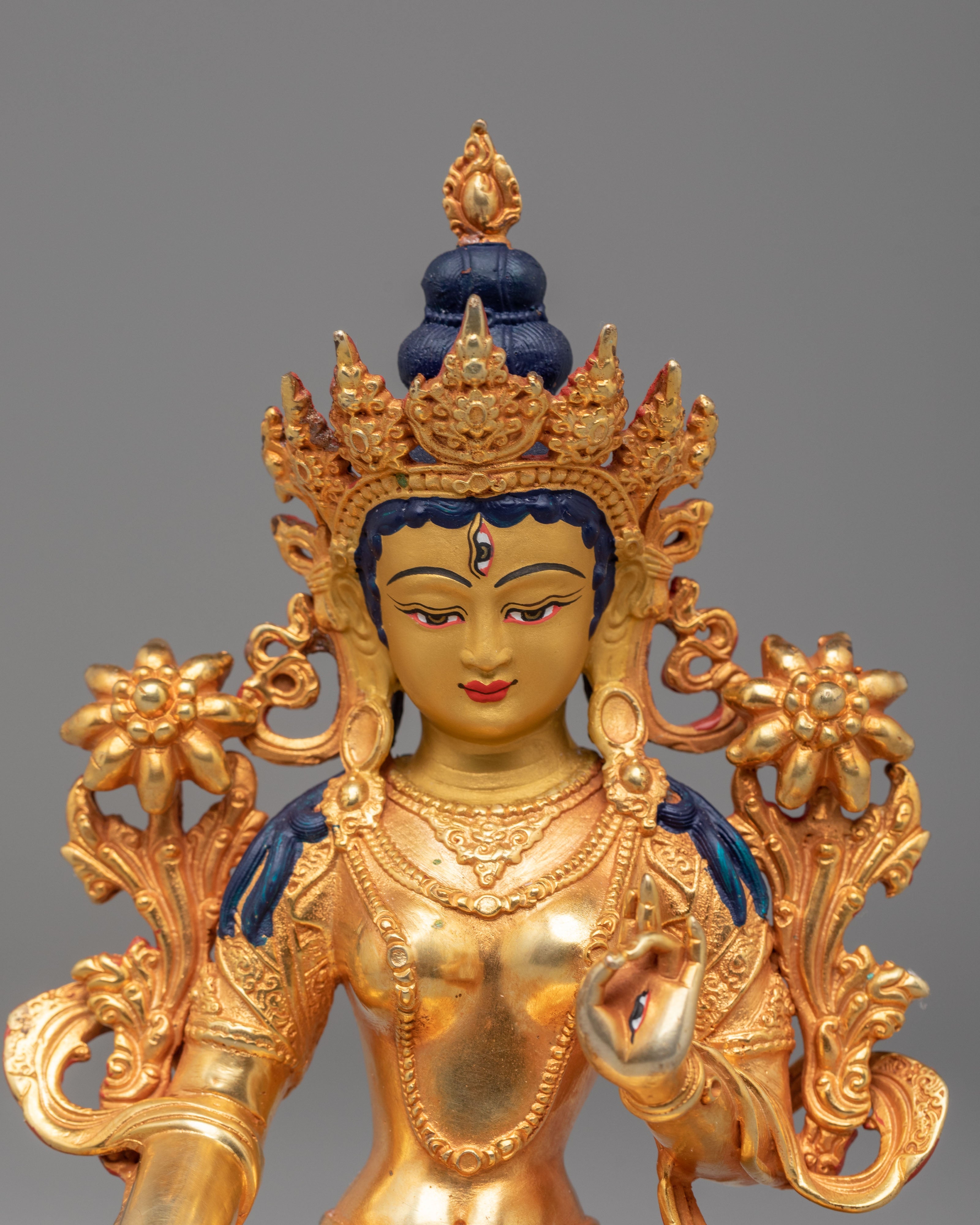 Himalayan White Tara Figurine | 24K Gold Plated Sculpture