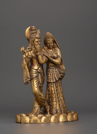 Brass Radha Krishna Statue | Hindu Deity Sculpture for Home Temple & Sacred Decor