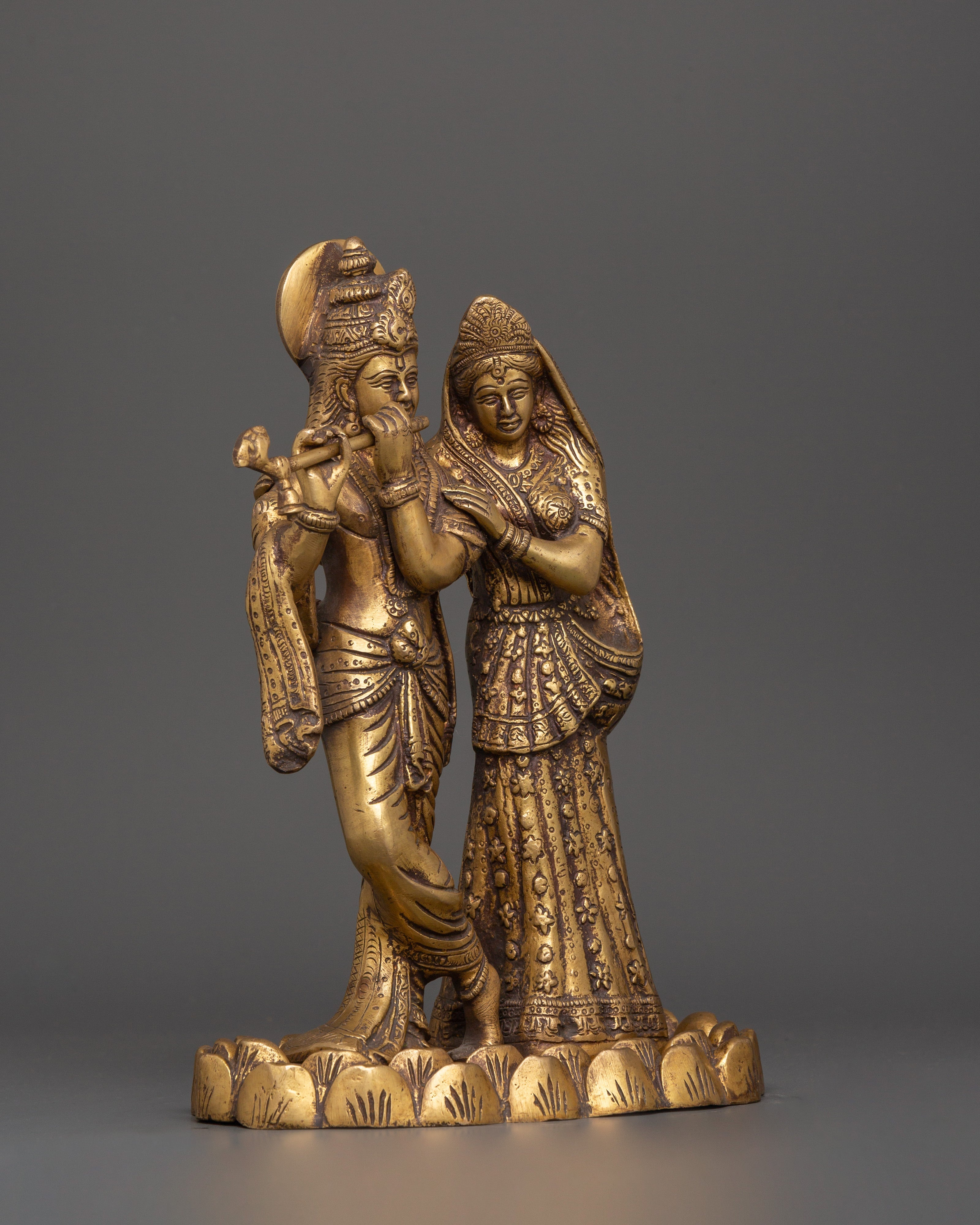 Brass Radha Krishna Statue | Hindu Deity Sculpture for Home Temple & Sacred Decor