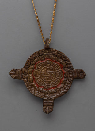 Handcrafted Round Buddhist Brass Locket with Sacred Symbols | Spiritual Jewelry