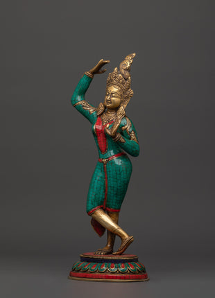 Maya Devi brass statue with Turquoise | Sacred Feminine Art