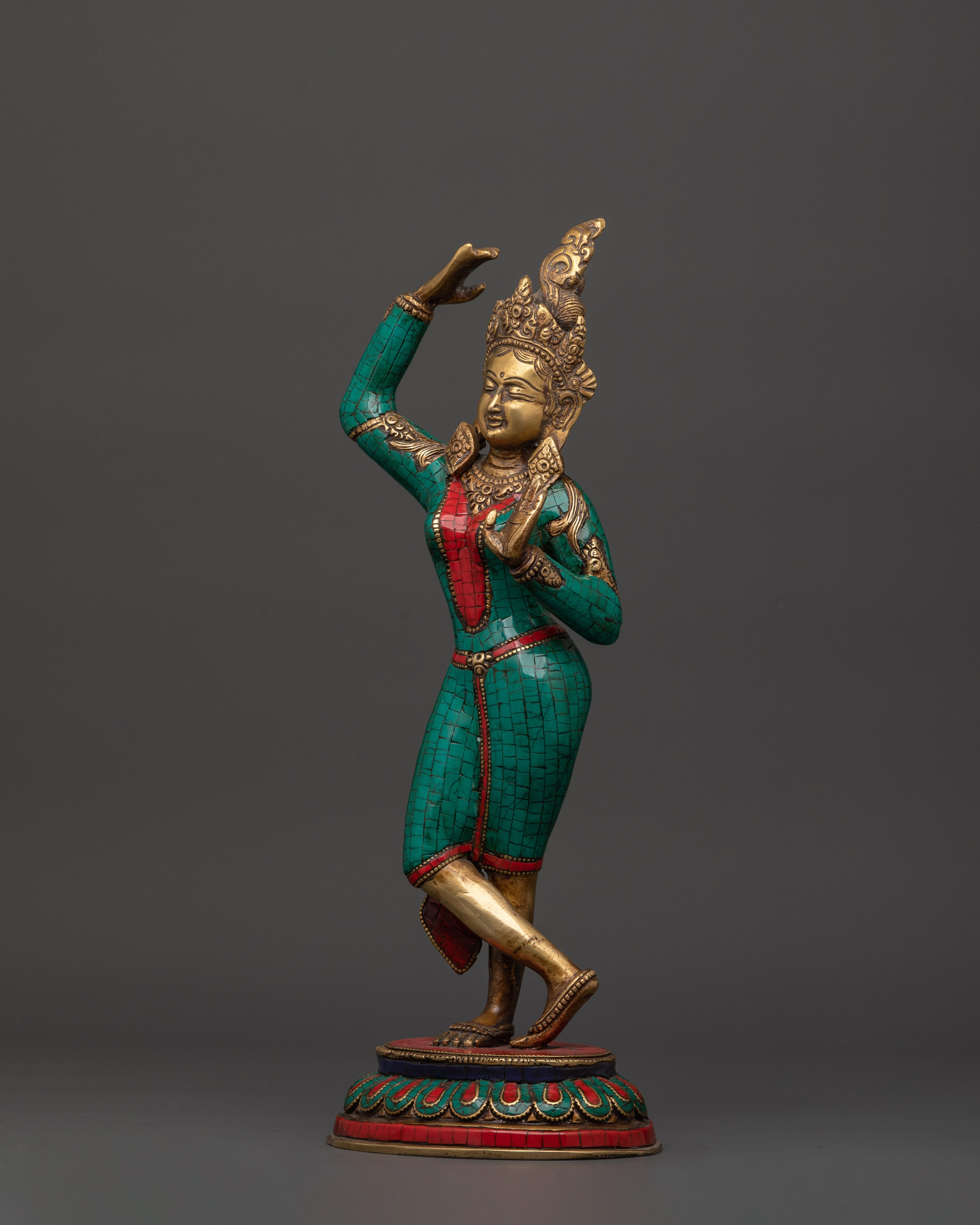Maya Devi brass statue with Turquoise | Sacred Feminine Art