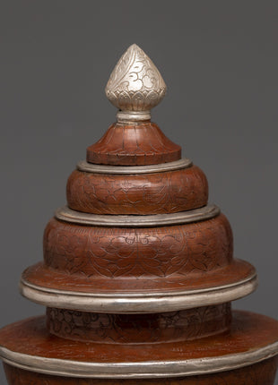 Tibetan Handmade Silver Plated Rice Pot | For Ritual and Ceremonies