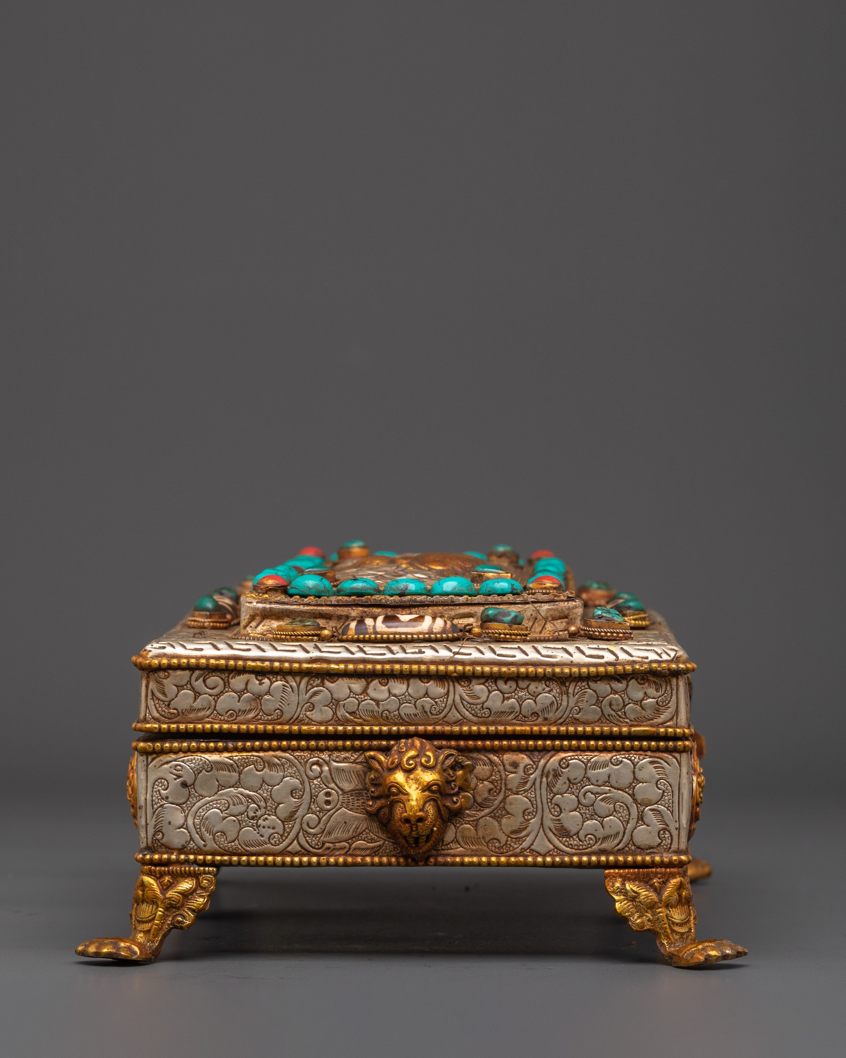 Coral and Turquoise Inlaid Treasure Box | Jewelry Box