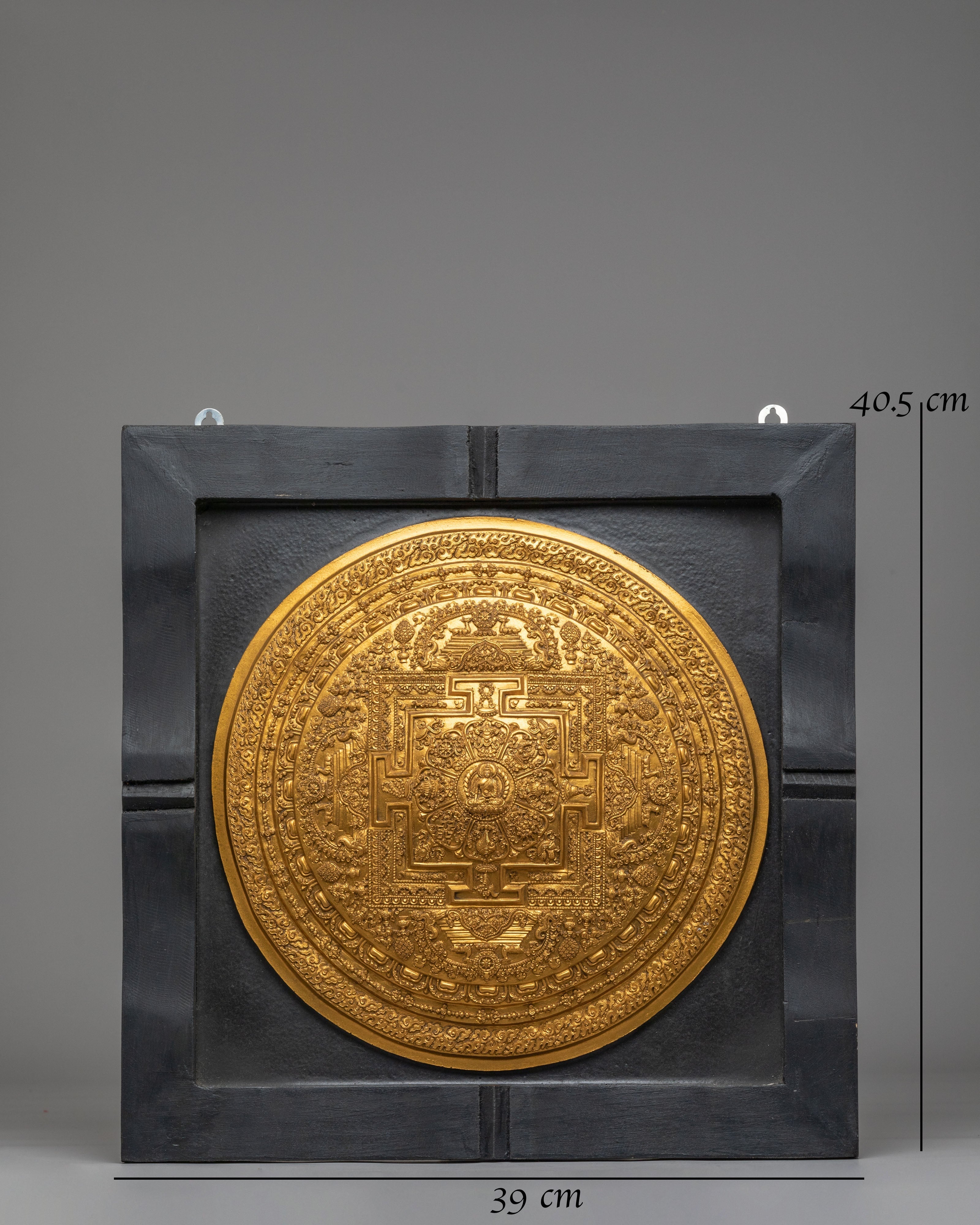 Sacred Buddha Mandala Wall Hanging | Brass Buddhist Artwork with Wooden Frame