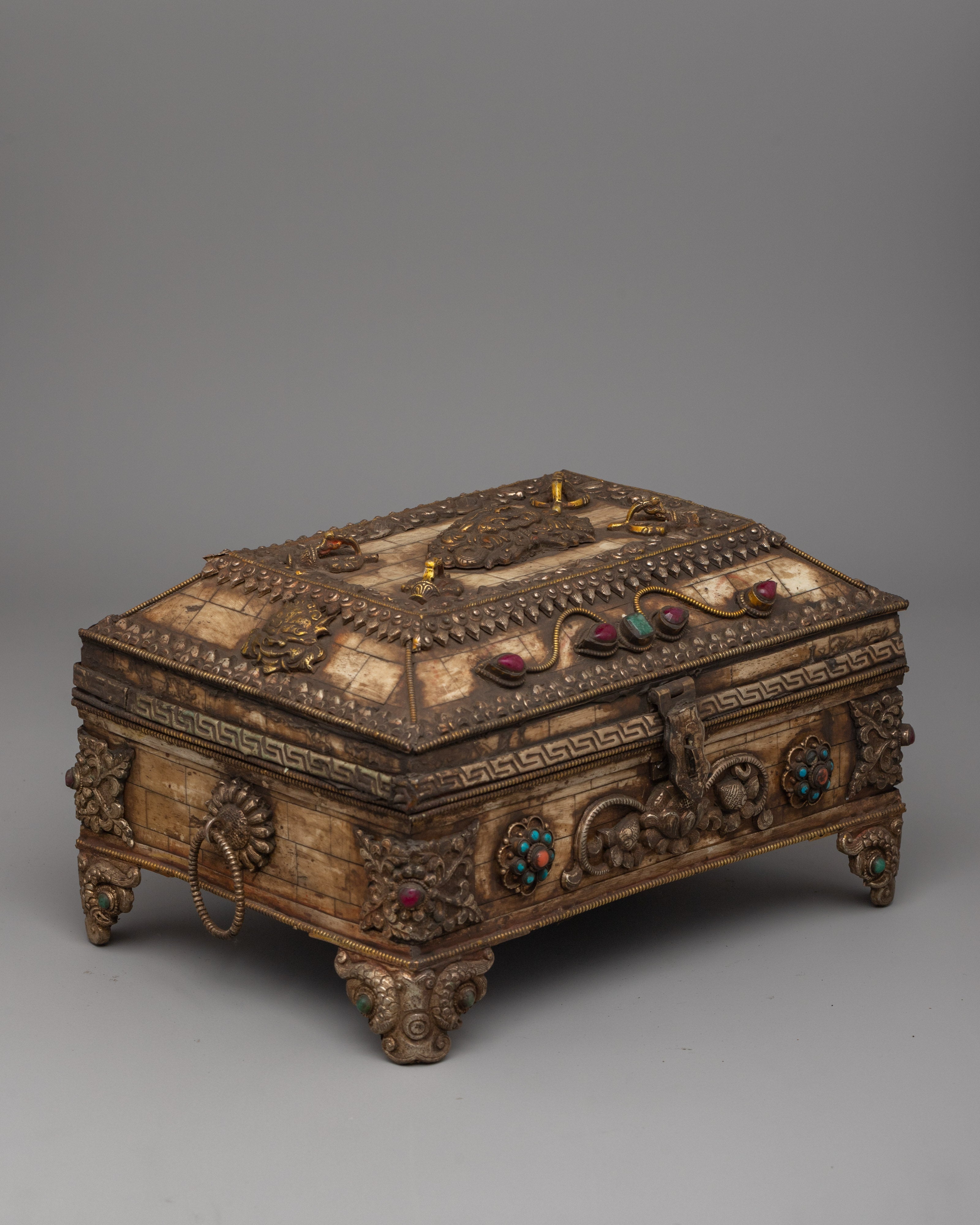Tibetan Buffalo Bone Treasure Box | Sacred Artifact Storage