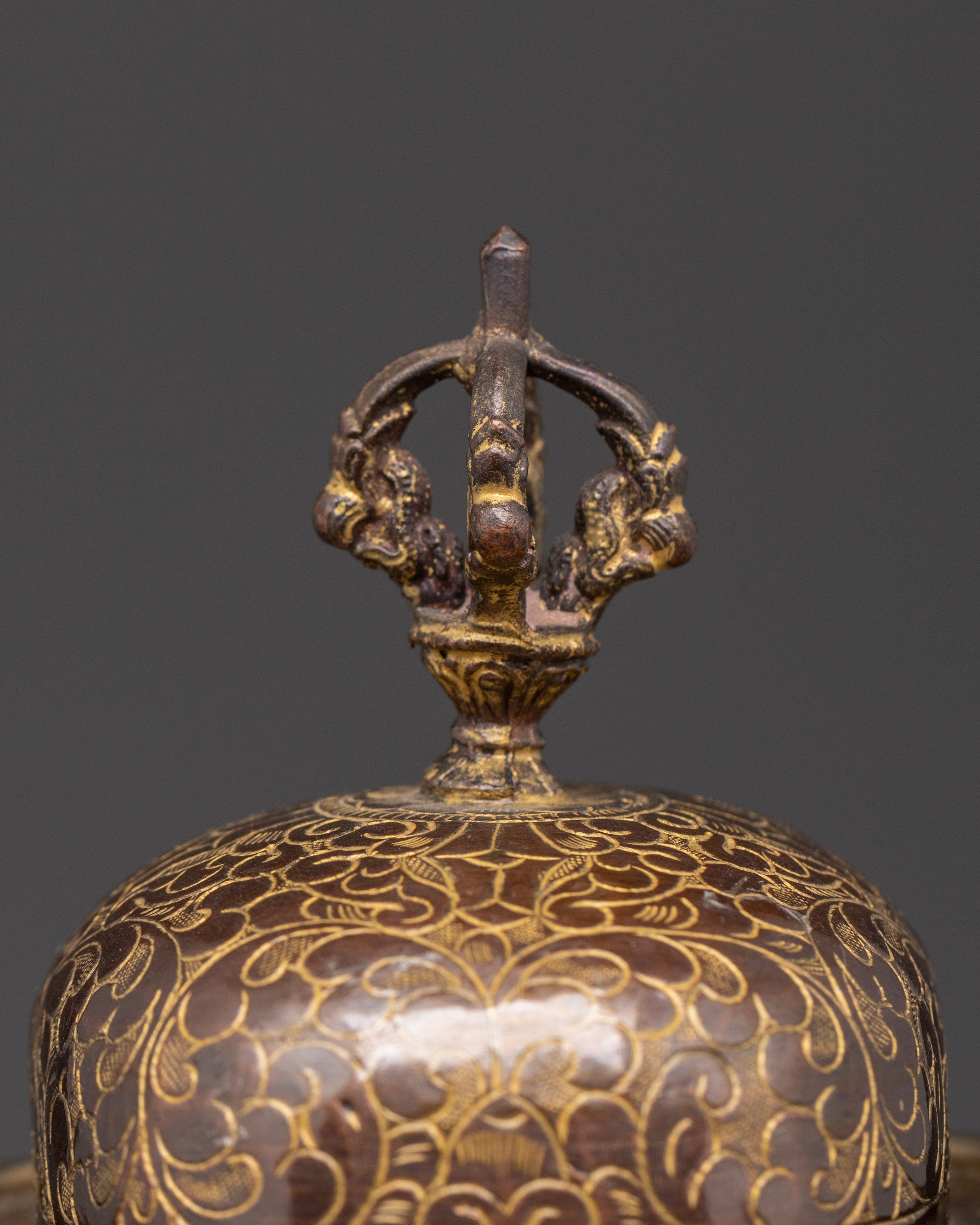 Tibetan Kapala Set for Buddhist Rituals | Oxidized Copper Skull Cup with Vajra Lid