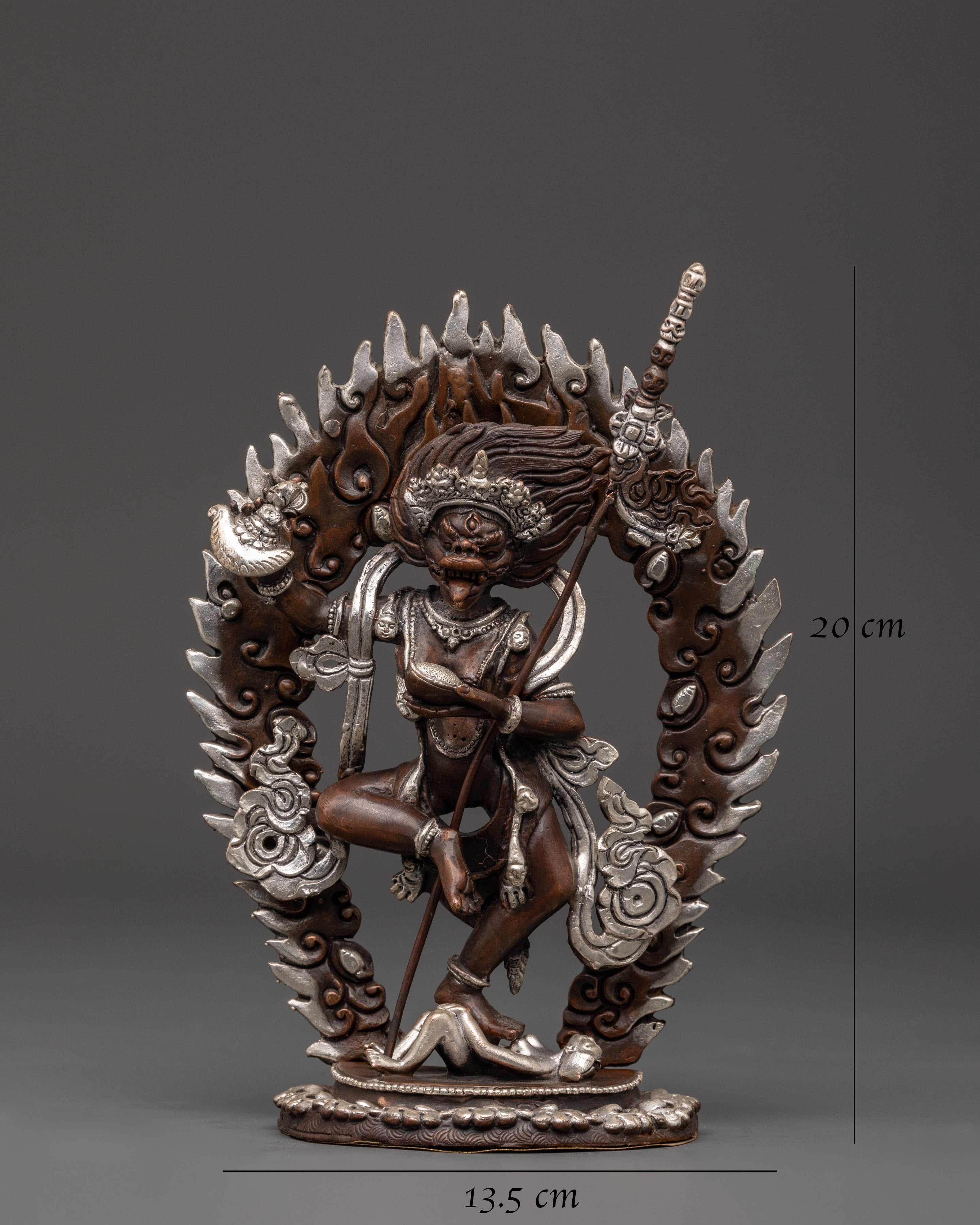 Yogini Simhamukha Statue | Sacred Oxidized Copper & Silver-Plated Sculpture