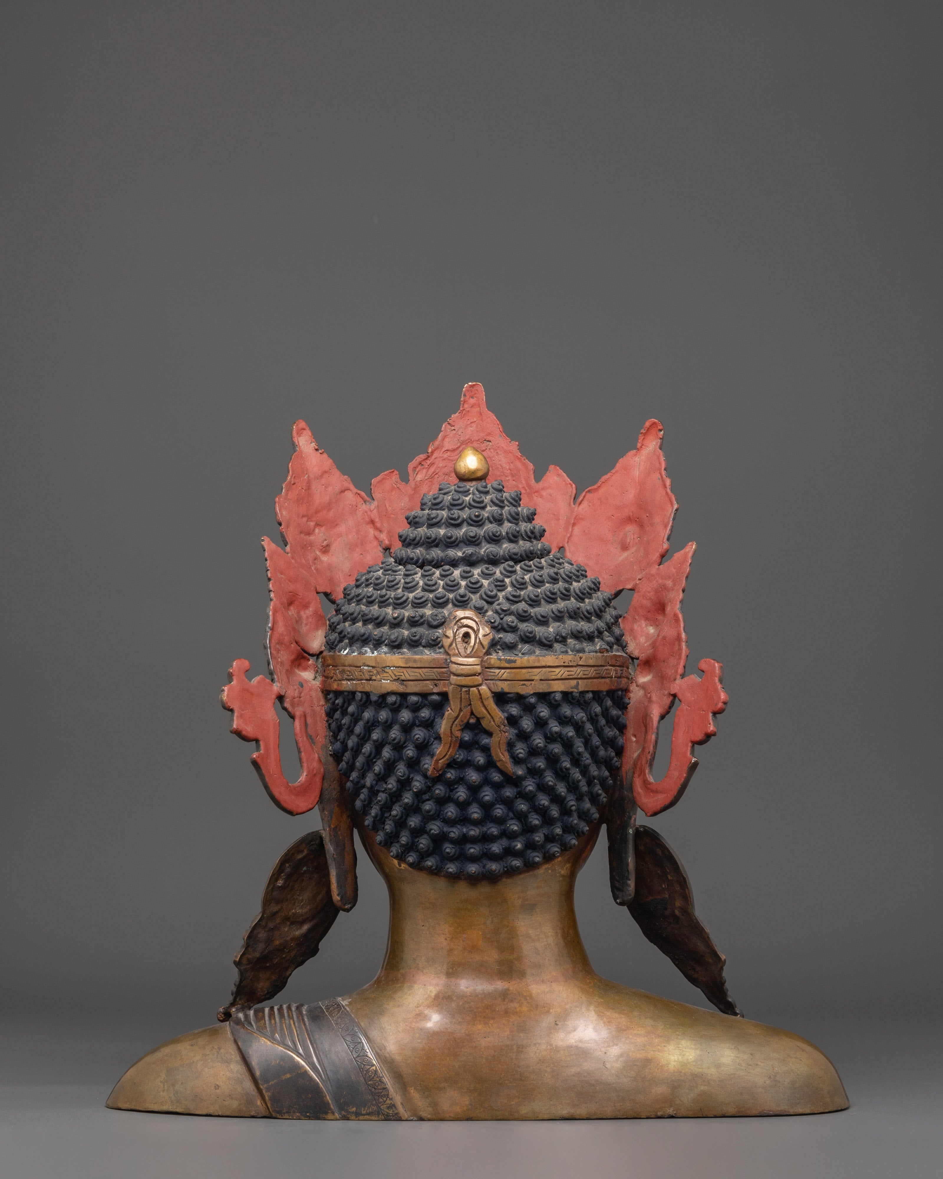 Tibetan Buddha Head Sculpture | Oxidized Copper Bust with Crown & Earrings