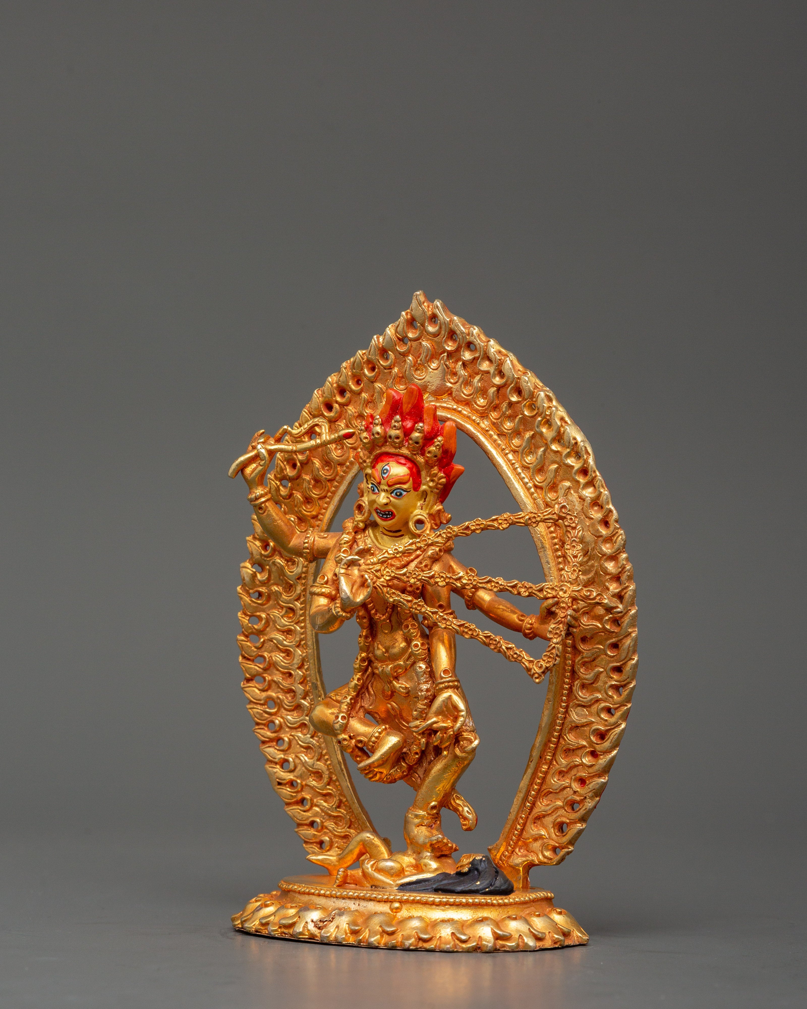 Semi-Wrathful Kurukulla Statue | Tibetan Sculpture of Dakini Red Tara