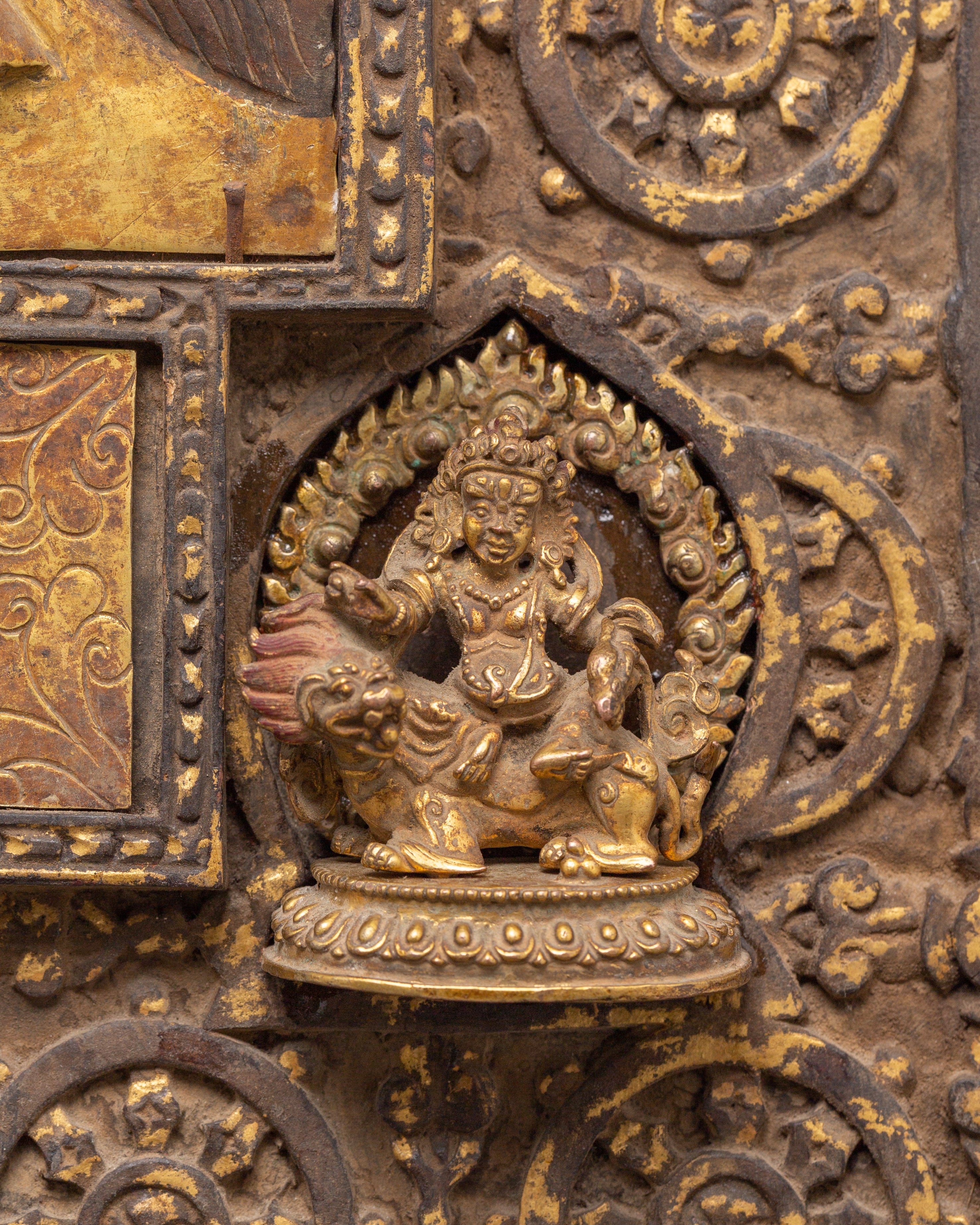 Mahakala Deity Wall Hanging with Four Deities and Vajra Design