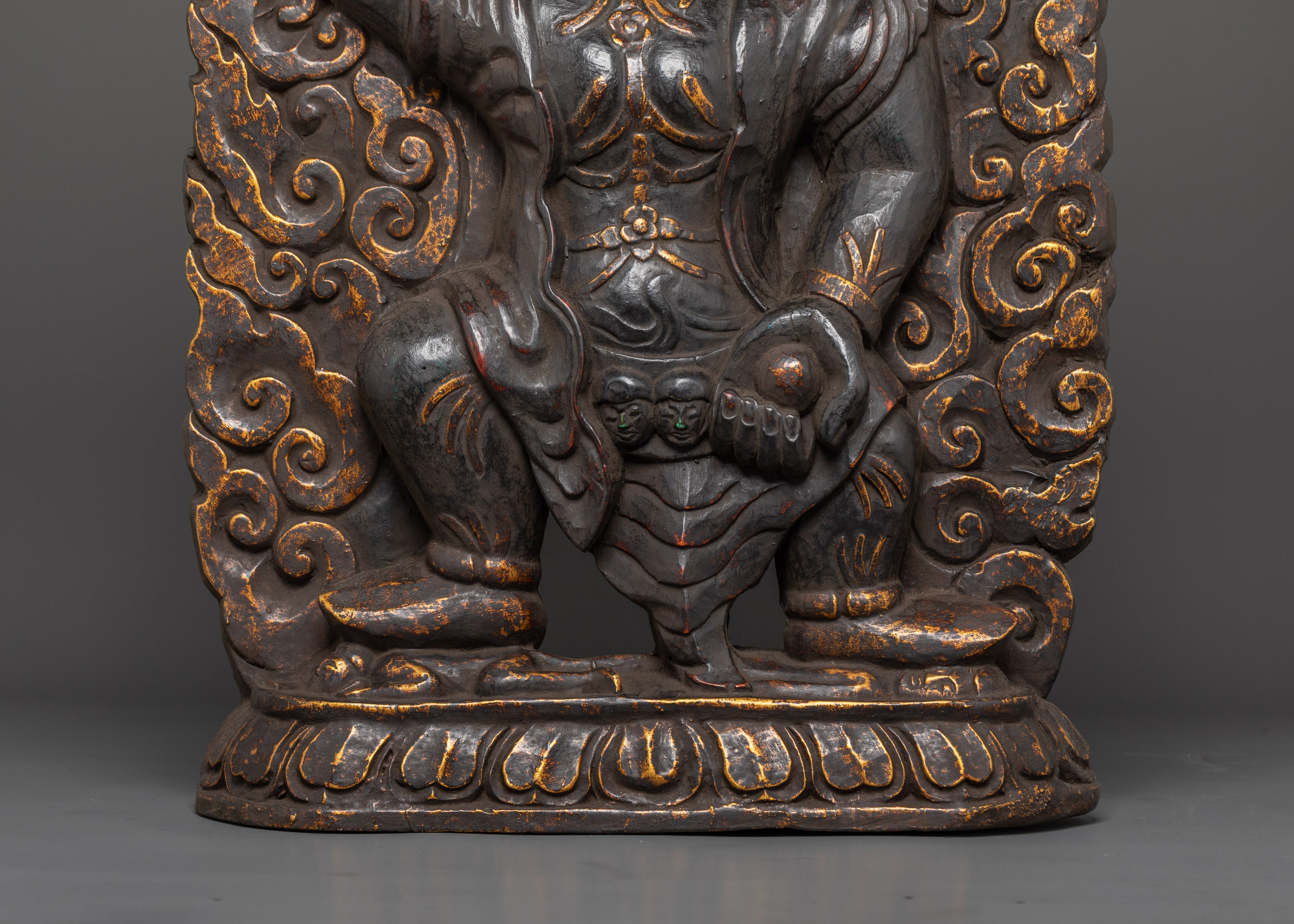 Protector Deity Sakya Mahakala Sculpture | Brass Buddhist Statue for Spiritual Protection