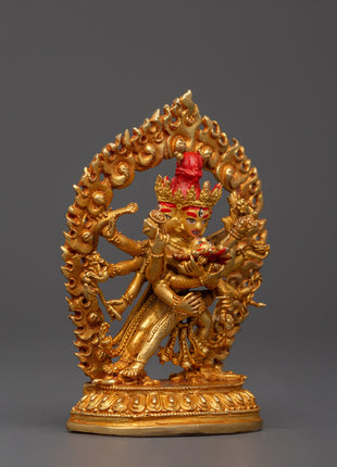 Chakrasambhara Statue in Gold-Plated Copper | Tantric Deity Sculpture for Zen Artwork