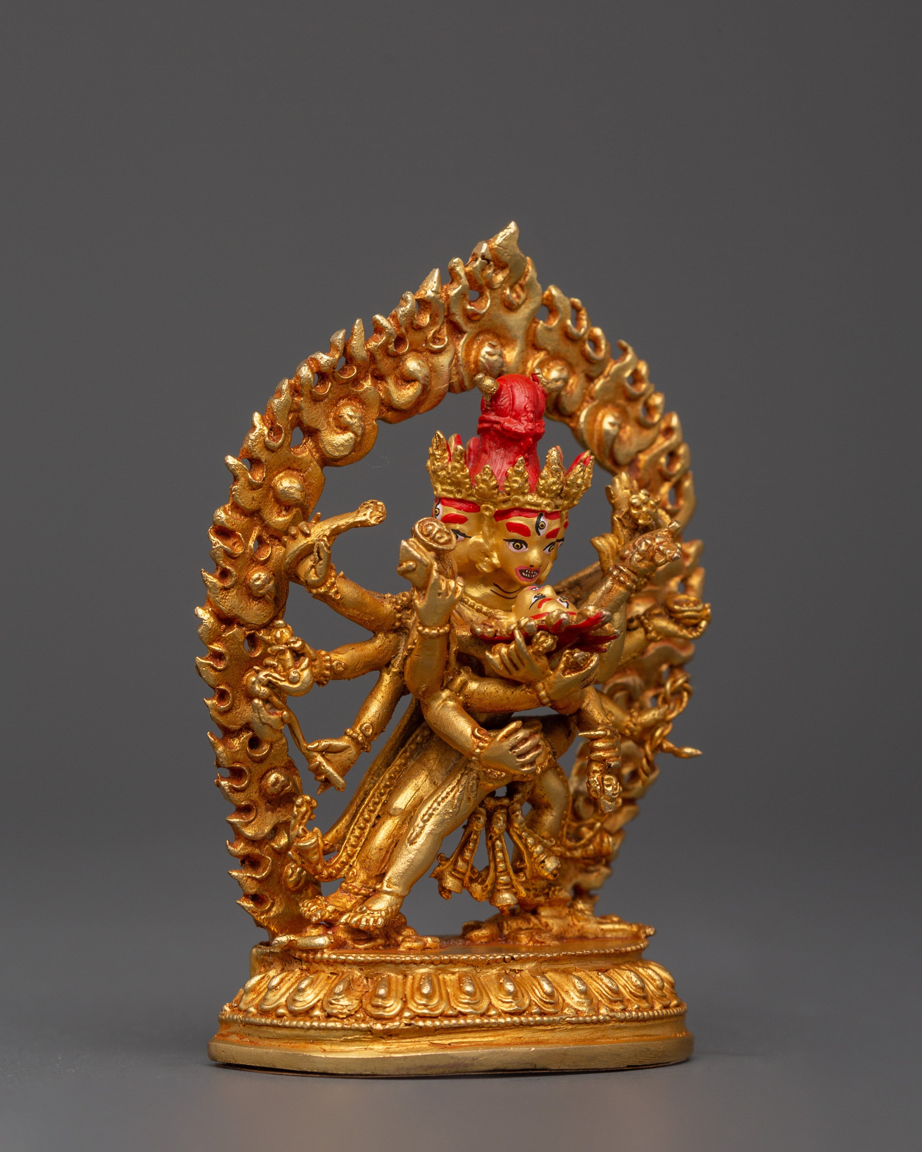 Chakrasambhara Statue in Gold-Plated Copper | Tantric Deity Sculpture for Zen Artwork