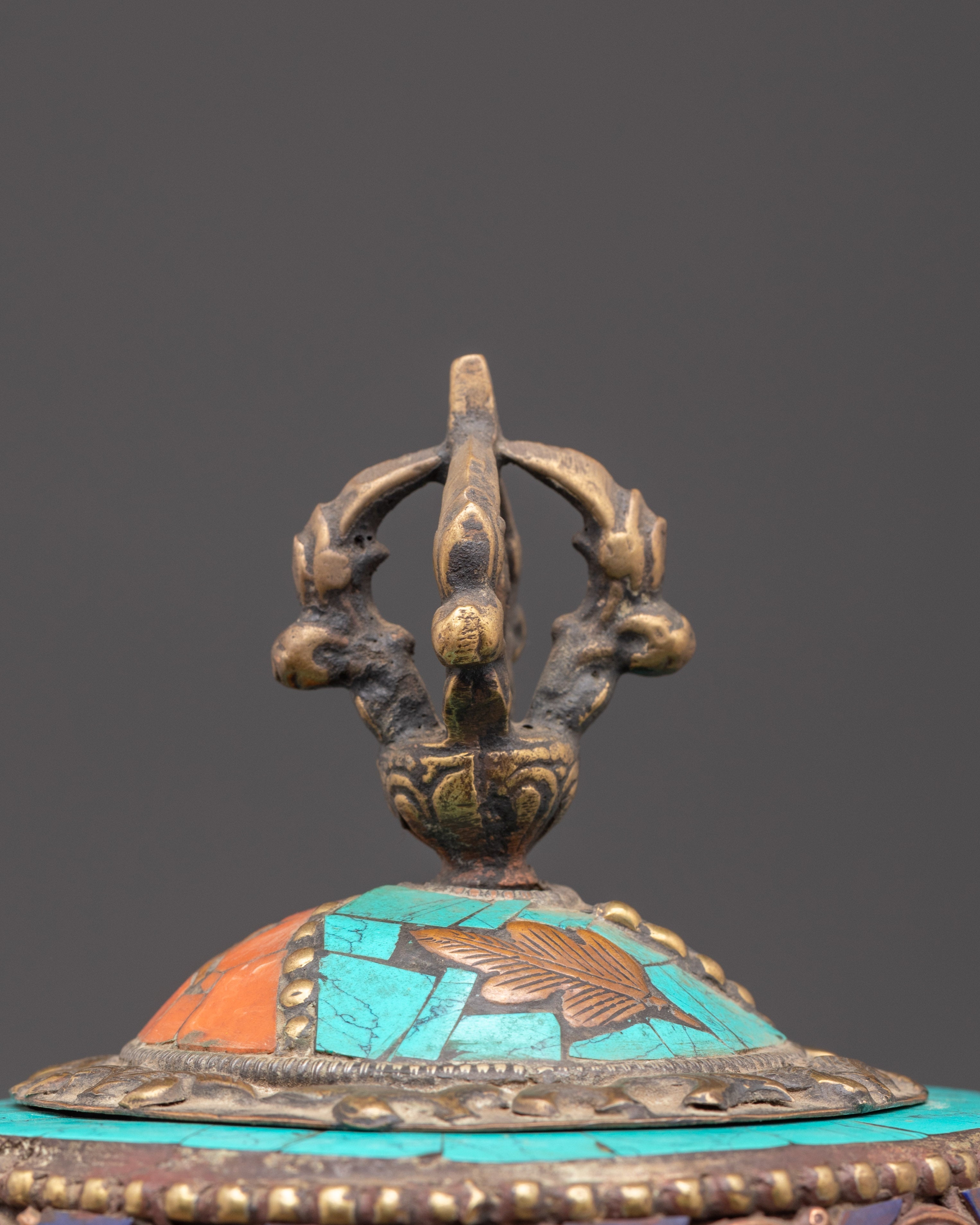 Copper Rice Pot with Turquoise and Coral Inlay | Symbol of Abundance and Prosperity