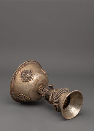 Tibetan Buddhist Butter Lamp | Sacred Tibetan Ritual Lamp in Pure Silver
