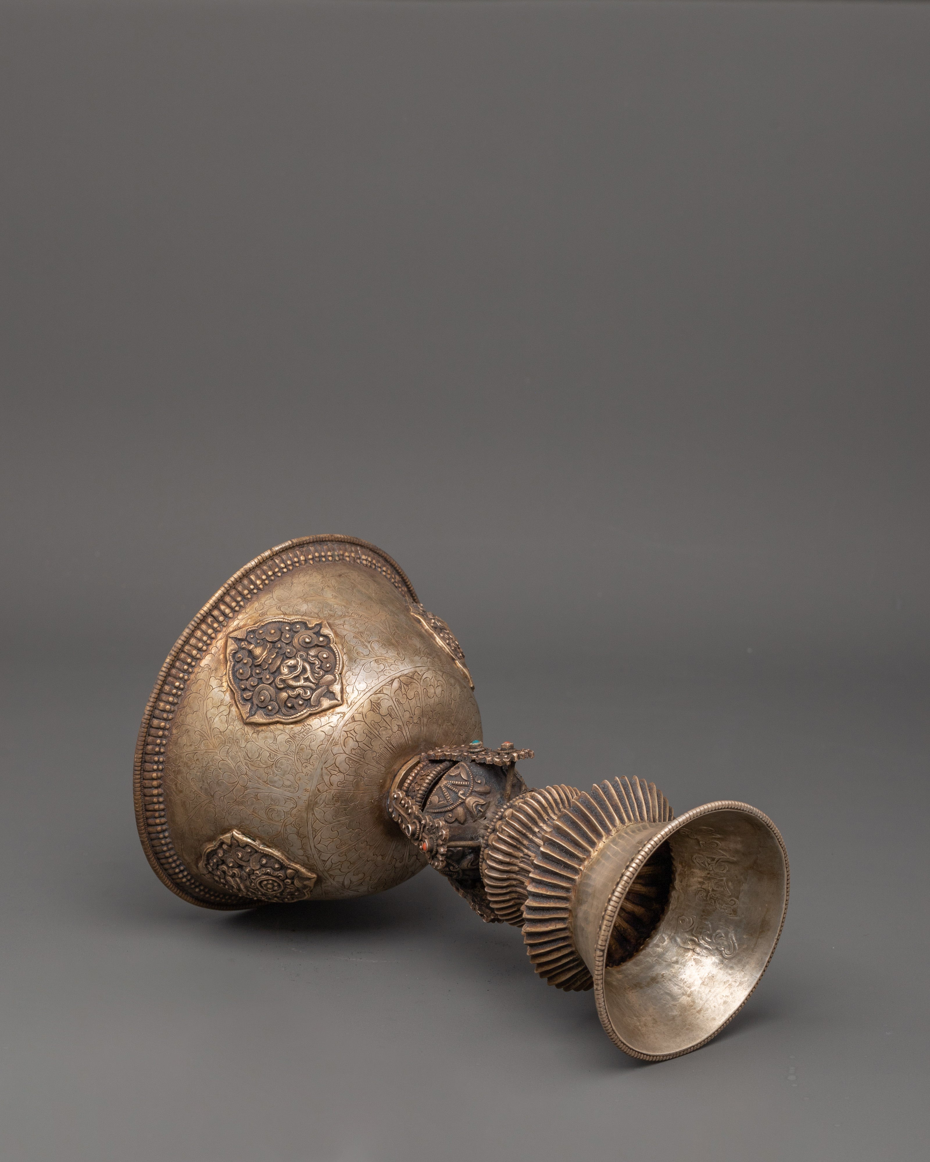 Tibetan Buddhist Butter Lamp | Sacred Tibetan Ritual Lamp in Pure Silver
