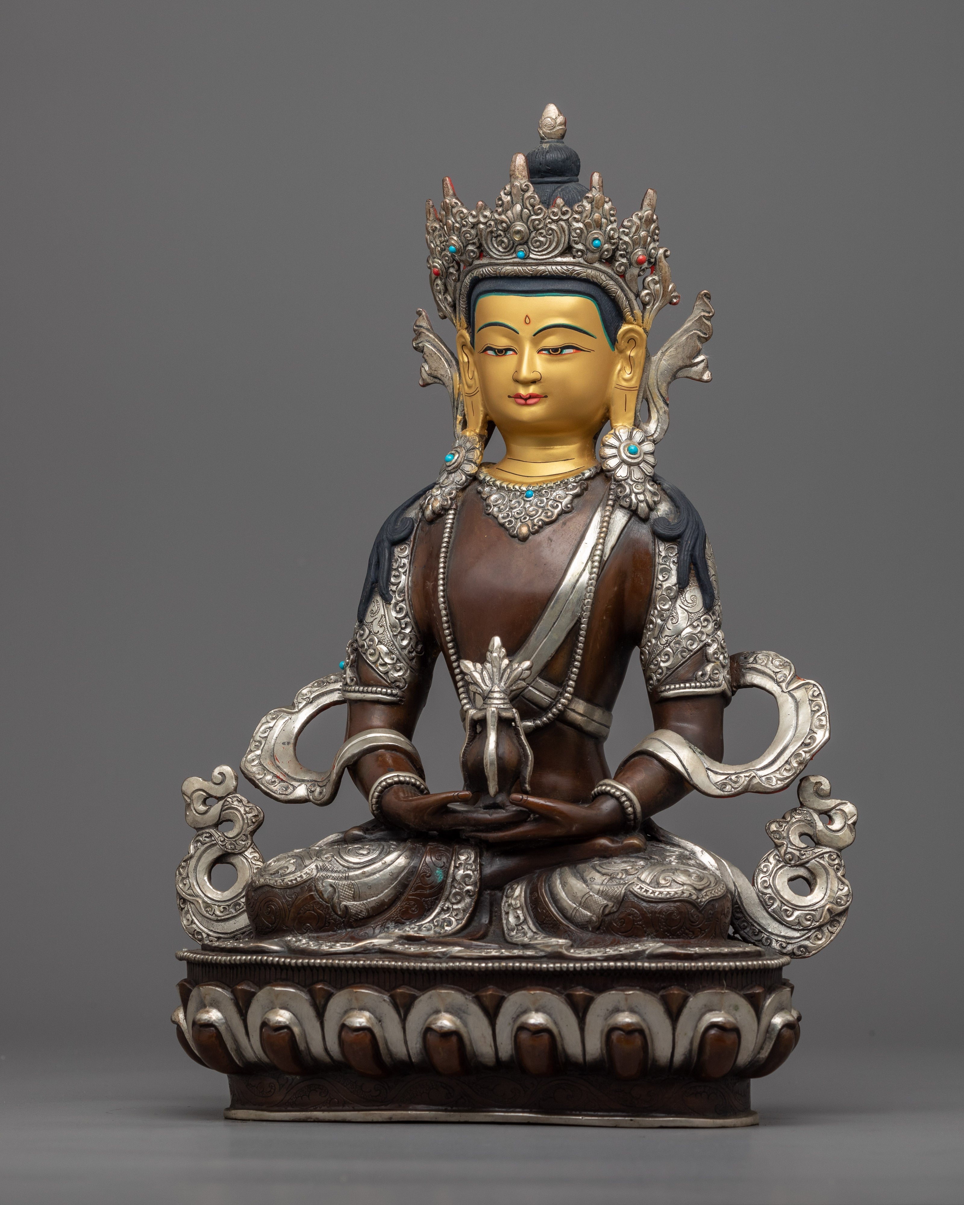 Amitayus Buddha Statue | Buddhist Sculpture Gilded in Gold and Silver