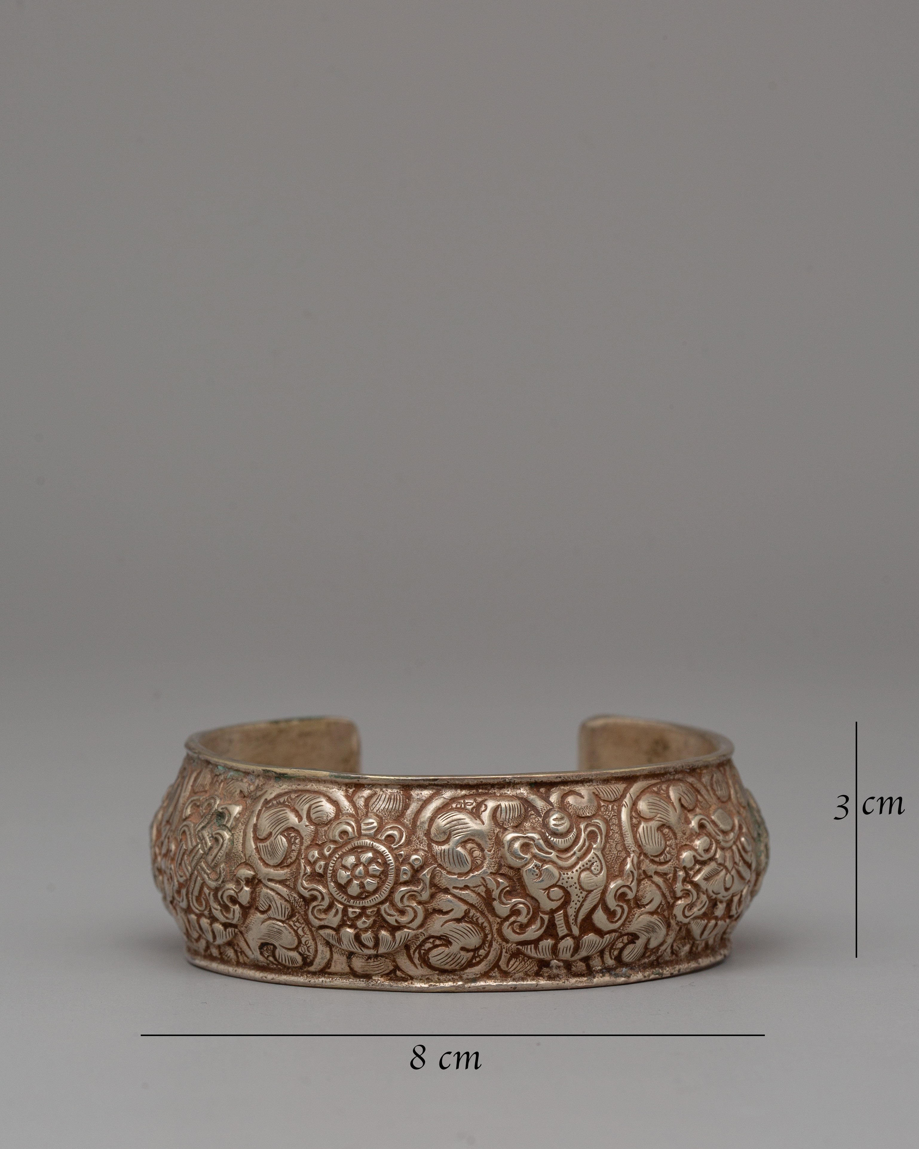 Ornate White Metal Bracelet | Tibetan Bangle for Everyday Wear