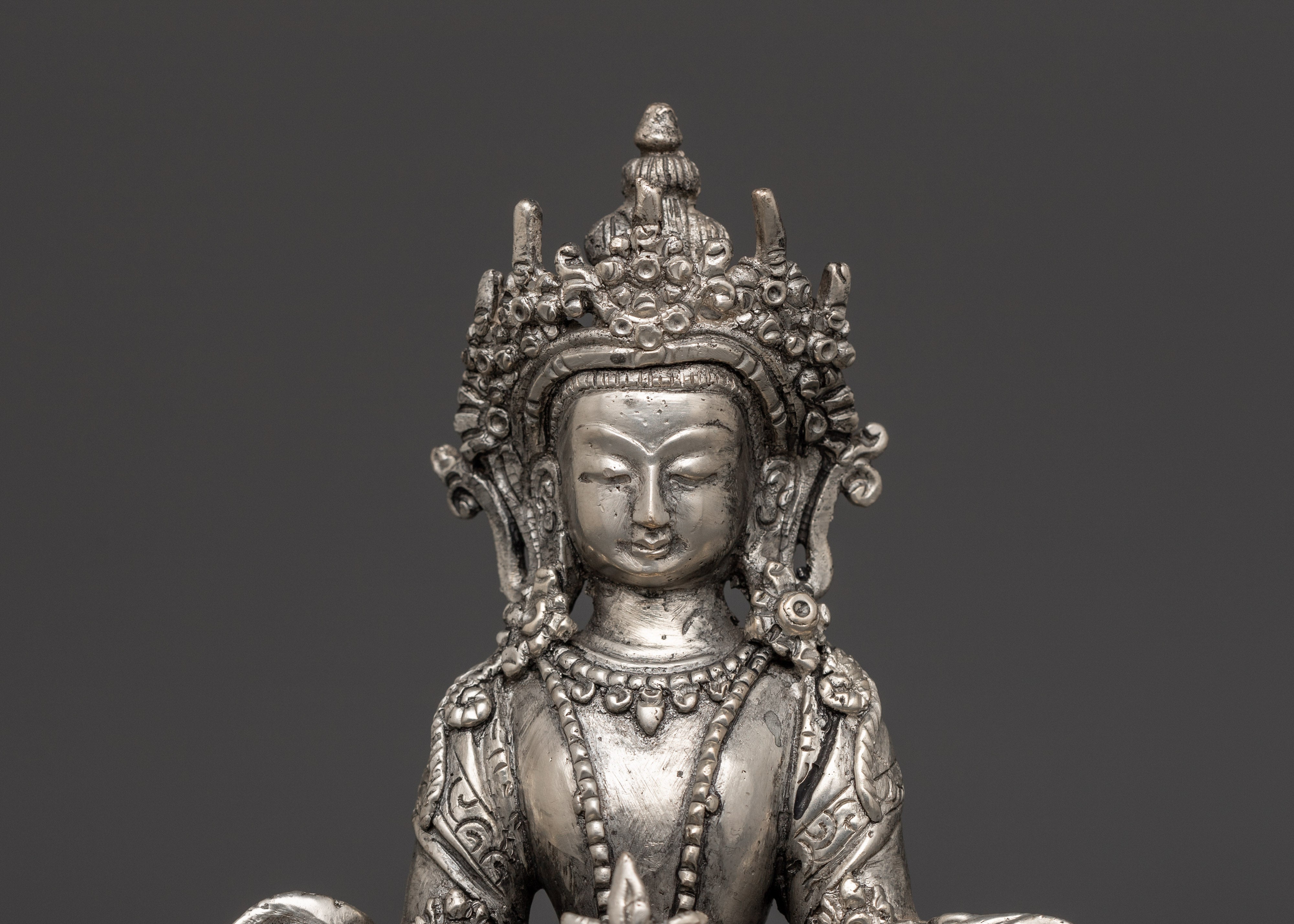 Amitayus Copper Body Silver Plated Statue | Buddhist Meditation Decor