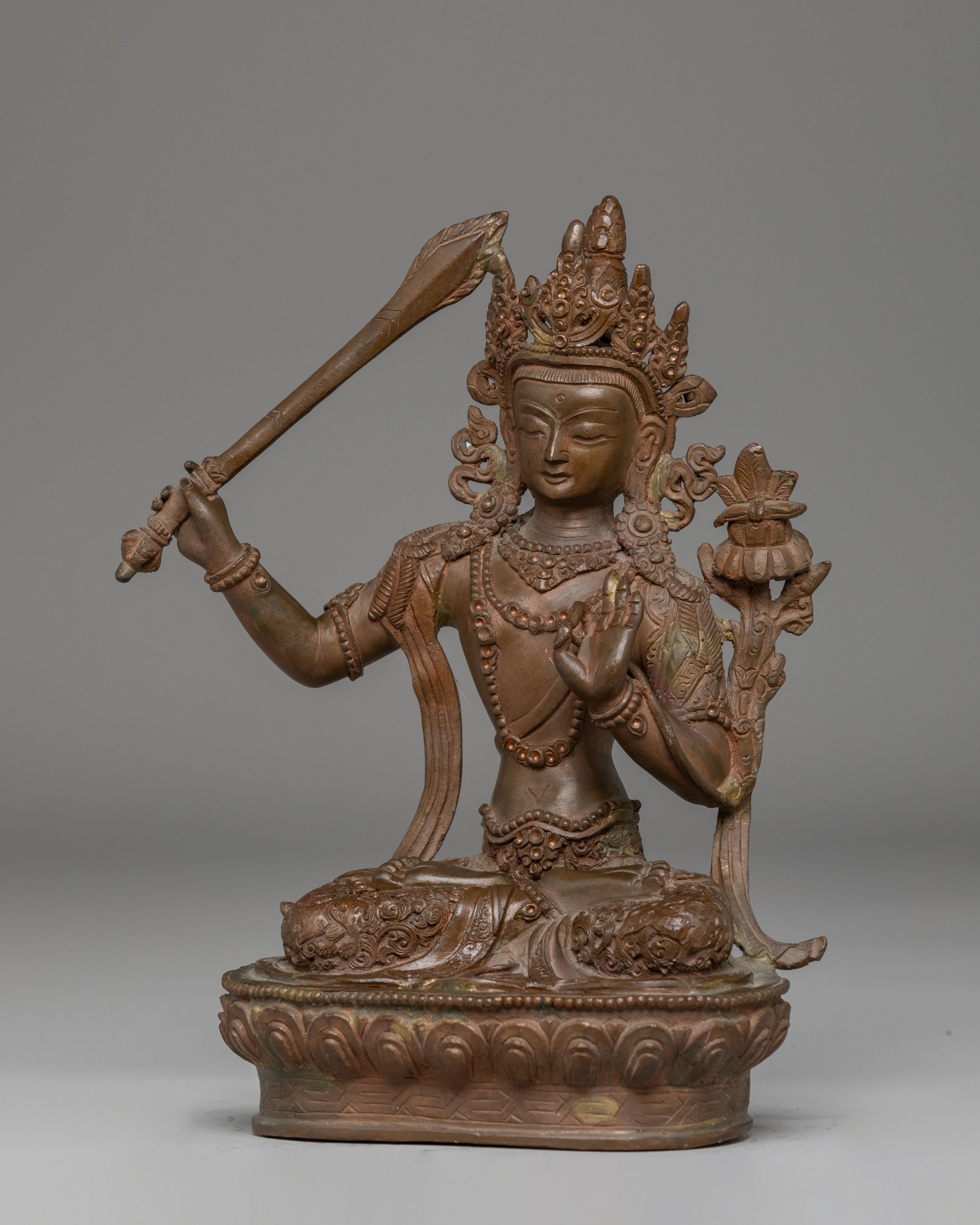 Sacred Wisdom Symbol Manjushri Statue | Tibetan Manjushri Oxidized Copper Art